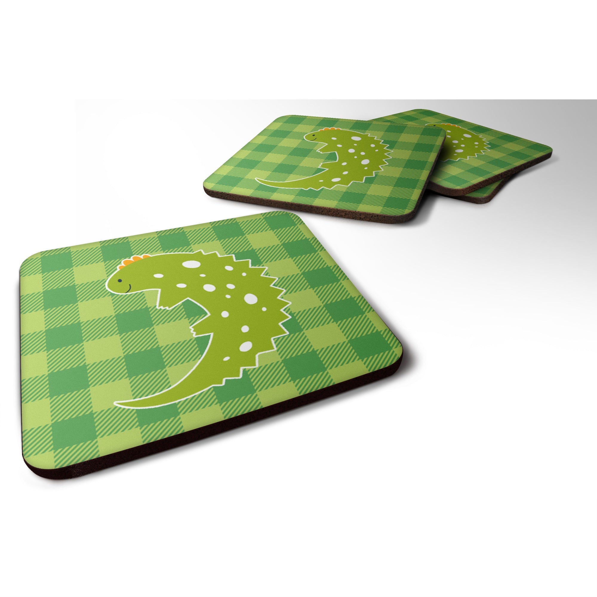 Caroline'S Treasures Lizard On Plaid Foam Coaster Set Of 4, 3.5, Multicolor