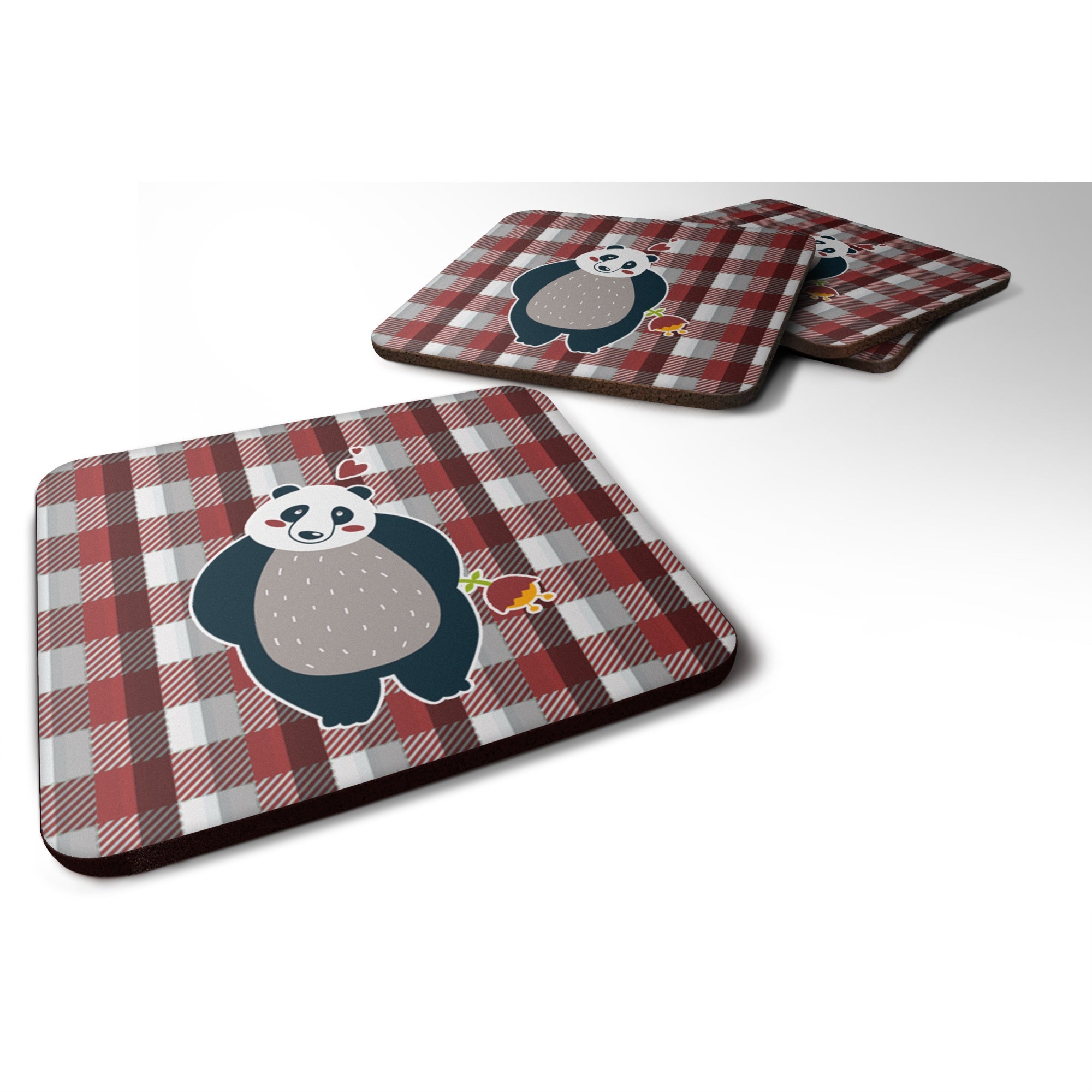 Caroline'S Treasures Panda Love Foam Coaster Set Of 4, 3.5, Multicolor