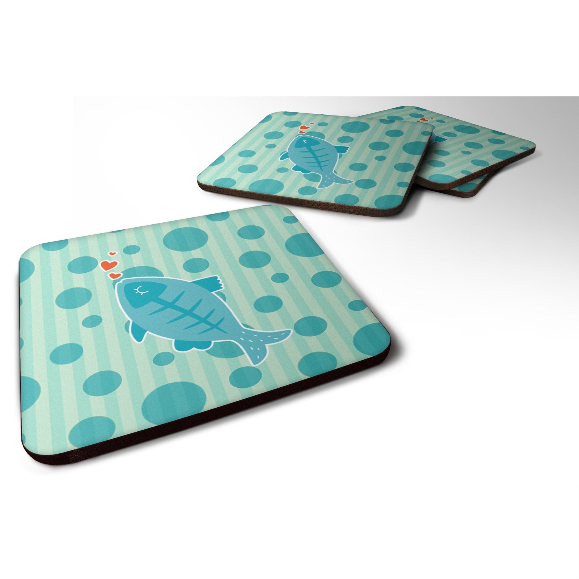 Caroline'S Treasures Polkadot Fish Foam Coaster Set Of 4, 3.5, Multicolor