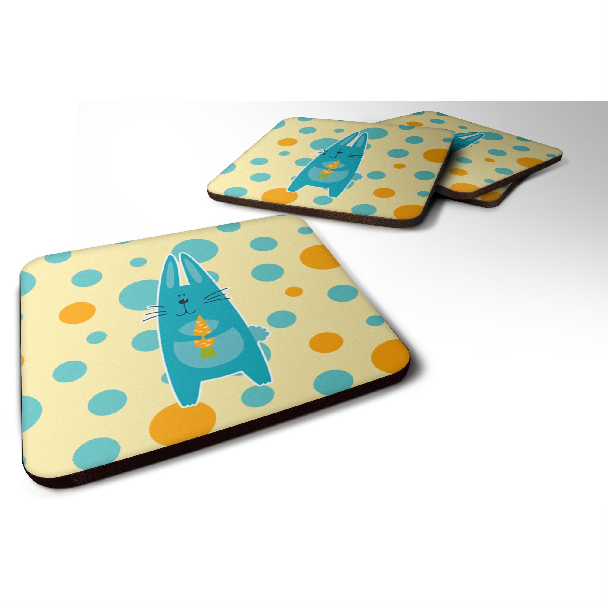Caroline'S Treasures Polkadot Rabbit Foam Coaster Set Of 4, 3.5, Multicolor