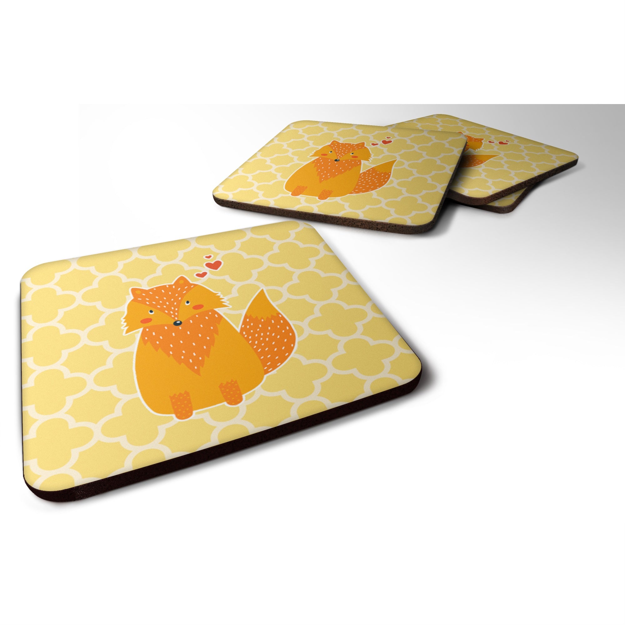 Caroline'S Treasures Foxy Love Foam Coaster Set Of 4, 3.5, Multicolor