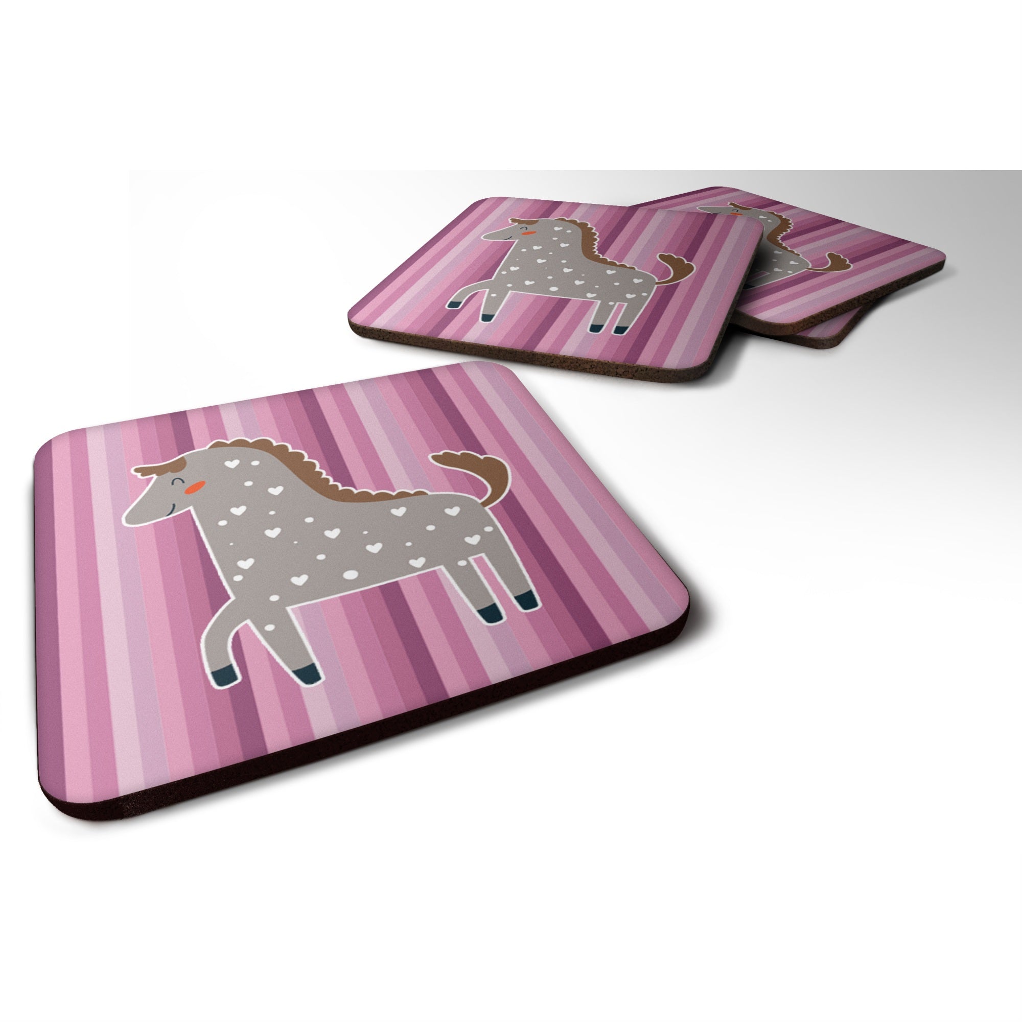 Caroline'S Treasures Horse Foam Coaster Set Of 4, 3.5, Multicolor