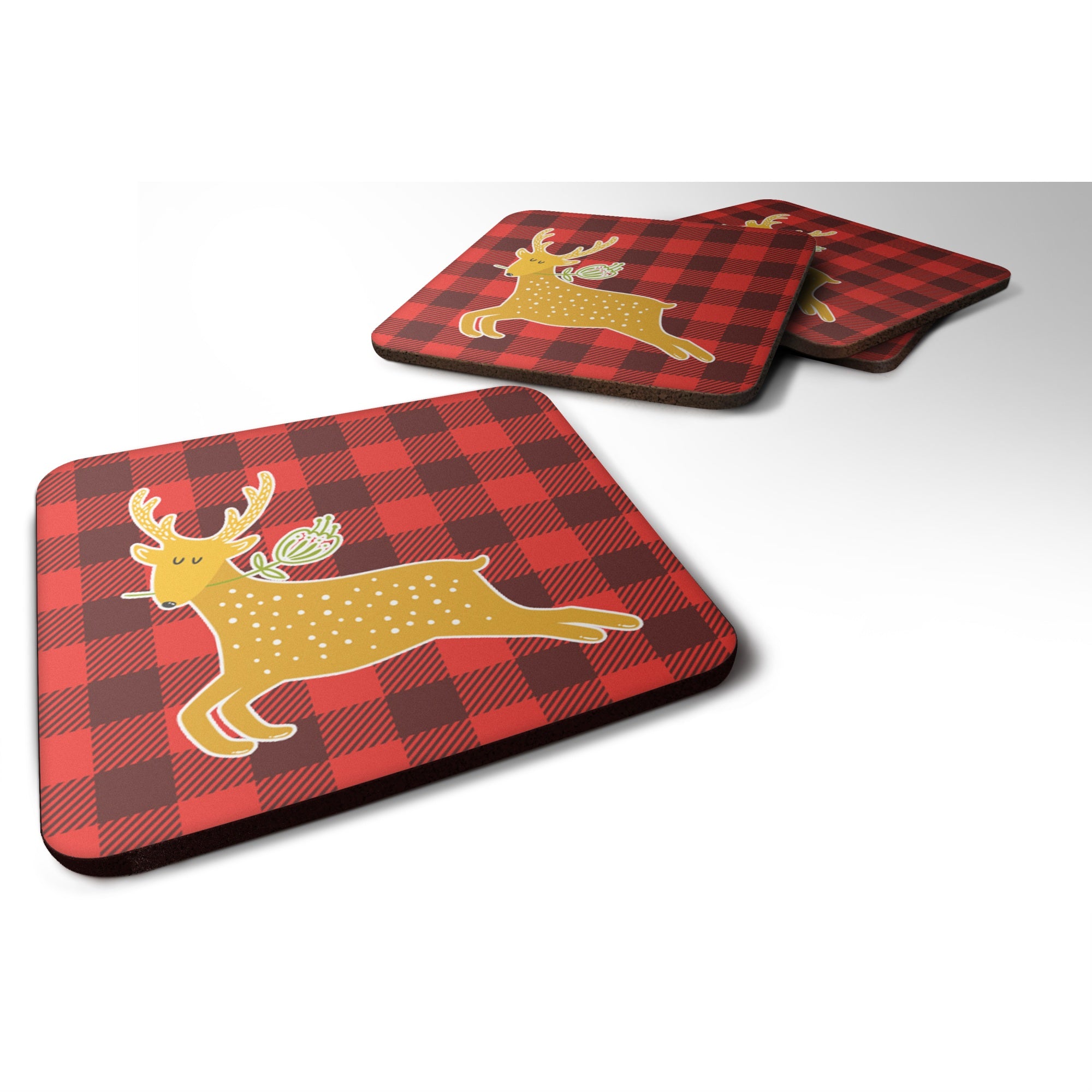 Caroline'S Treasures Deer Foam Coaster Set Of 4, 3.5, Multicolor