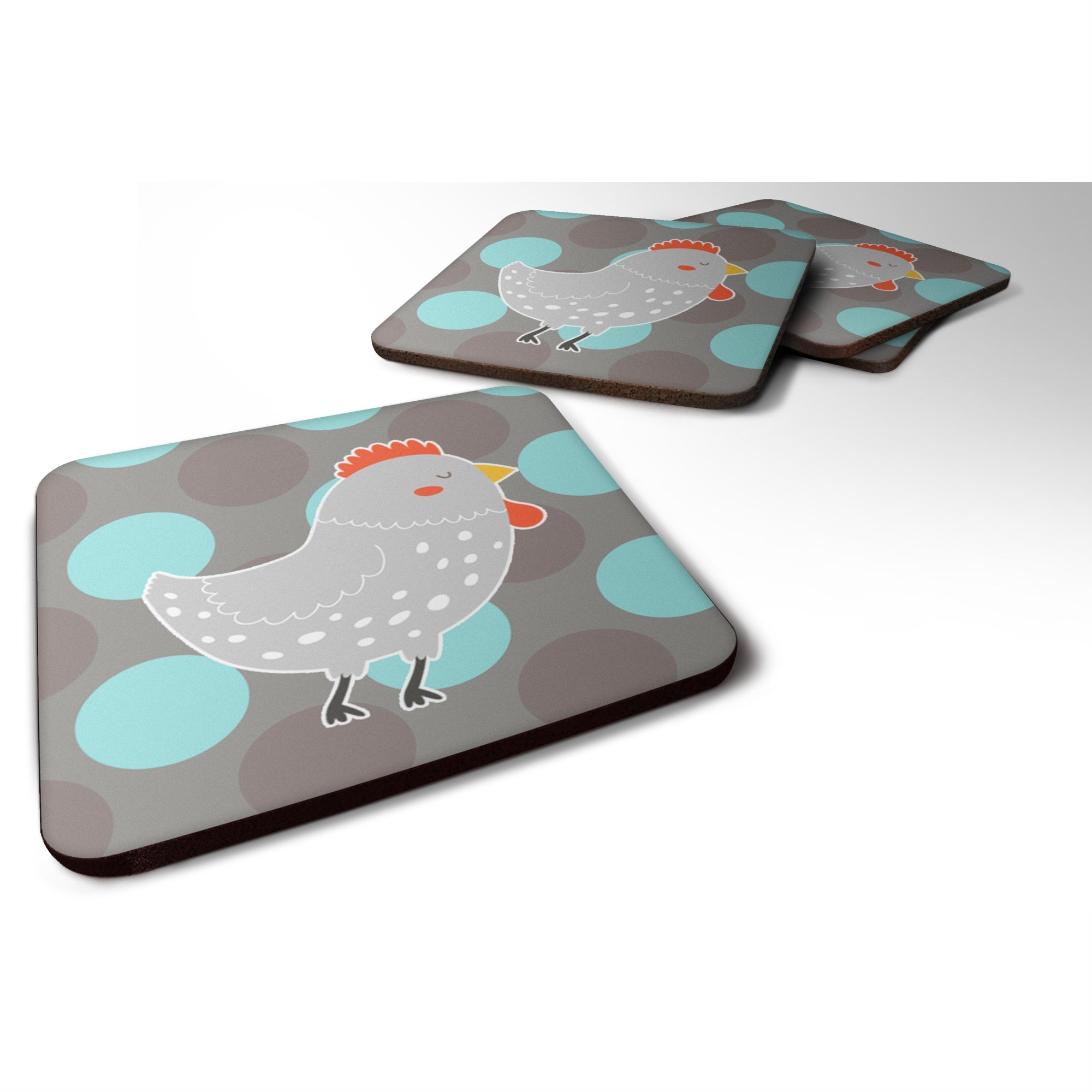 Caroline'S Treasures Grey Chicken Foam Coaster Set Of 4, 3.5, Multicolor