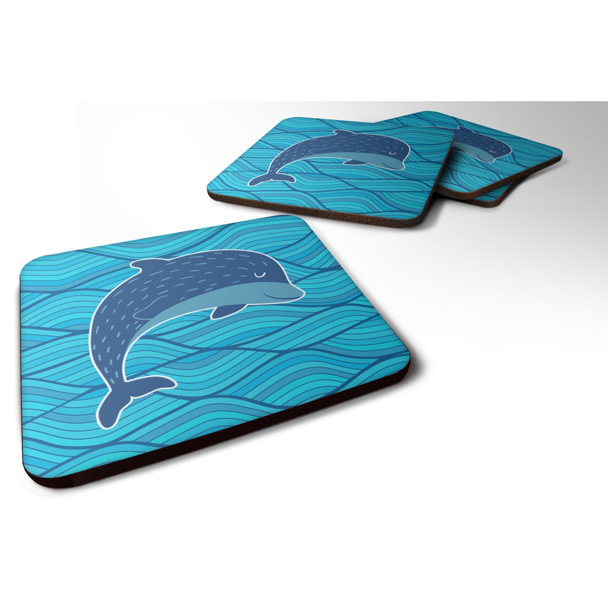 Caroline'S Treasures Bb6781Fc Dolphin Foam Coaster Set Of 4, 3.5, Multicolor