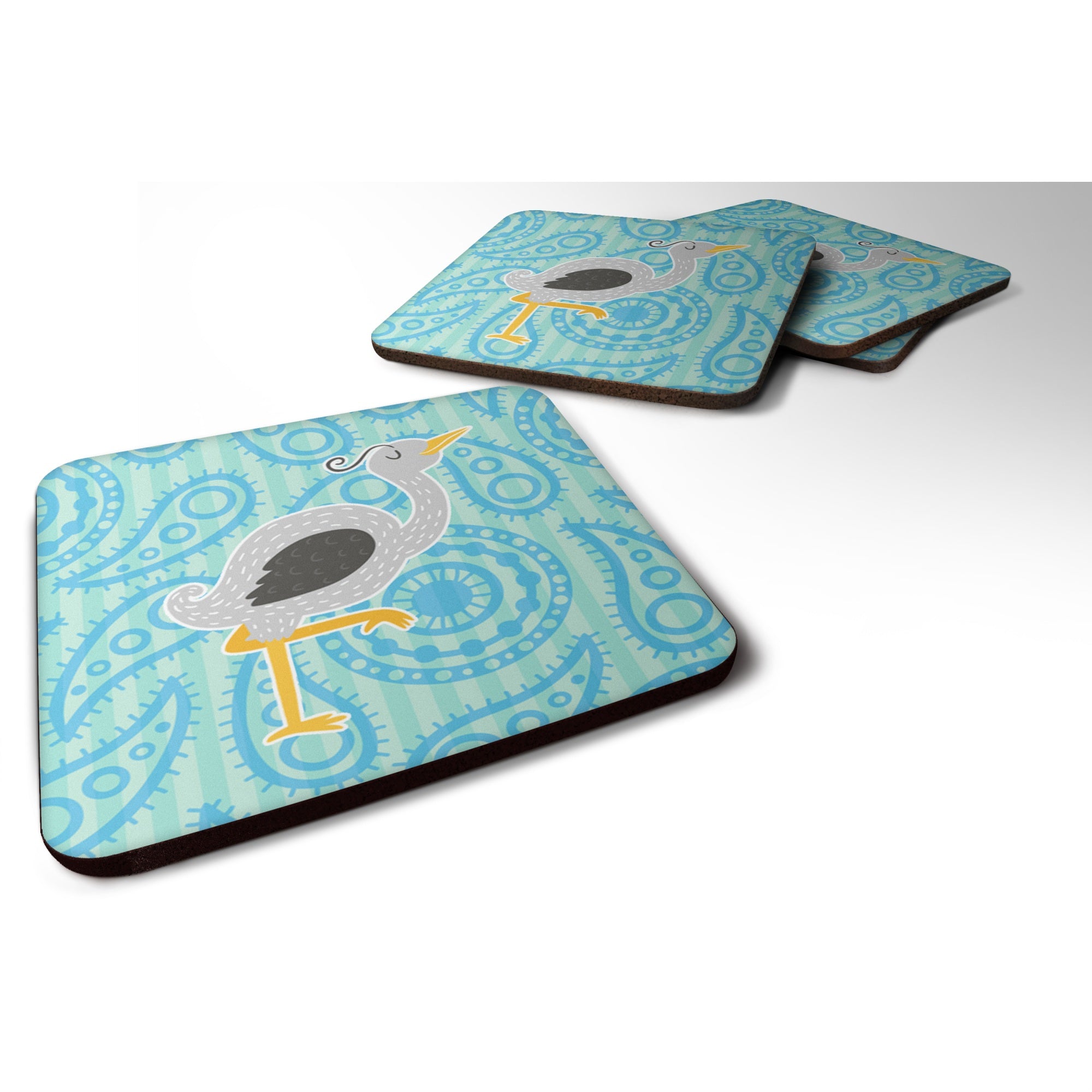 Caroline'S Treasures Ostrich Foam Coaster Set Of 4, 3.5, Multicolor