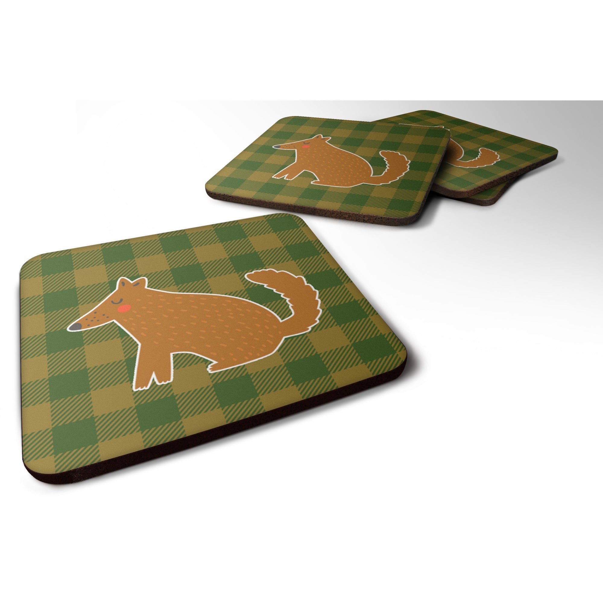 Caroline'S Treasures Brown Wolf Foam Coaster Set Of 4, 3.5, Multicolor