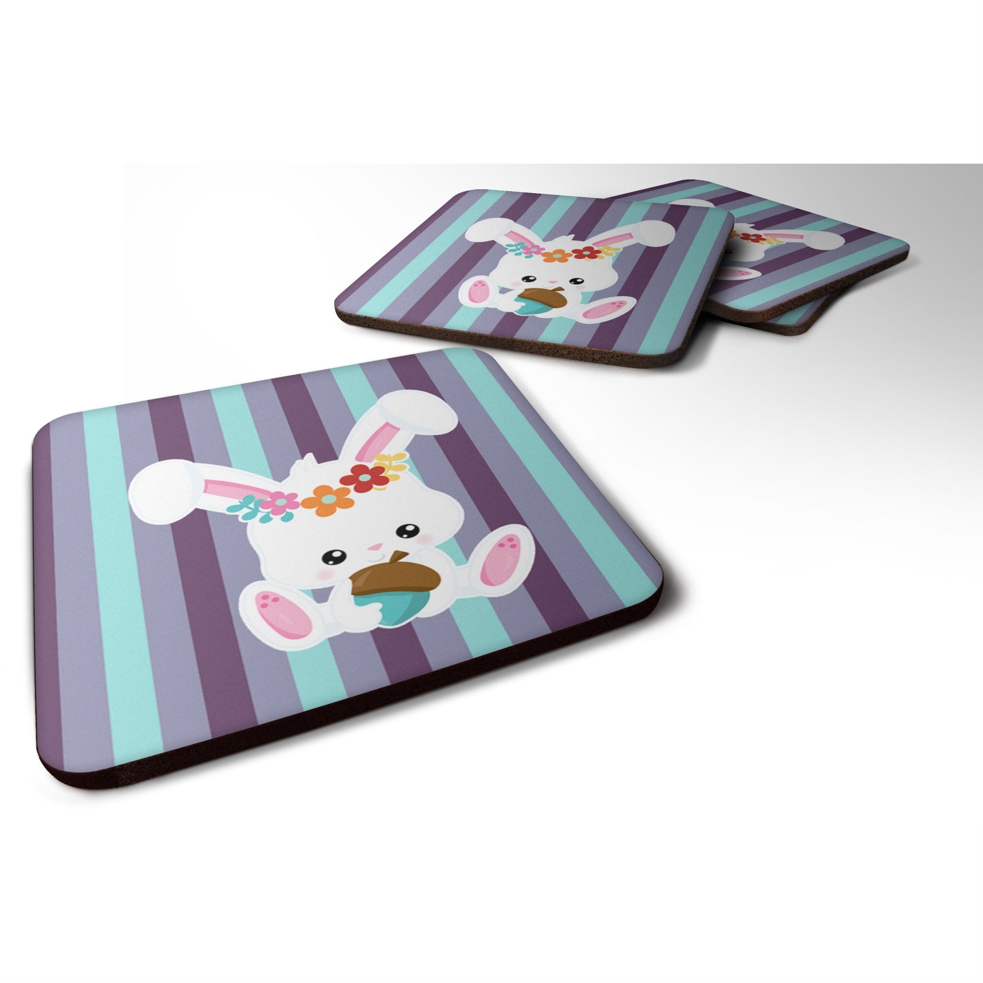 Caroline'S Treasures Bunny Rabbit Foam Coaster Set Of 4, 3.5, Multicolor