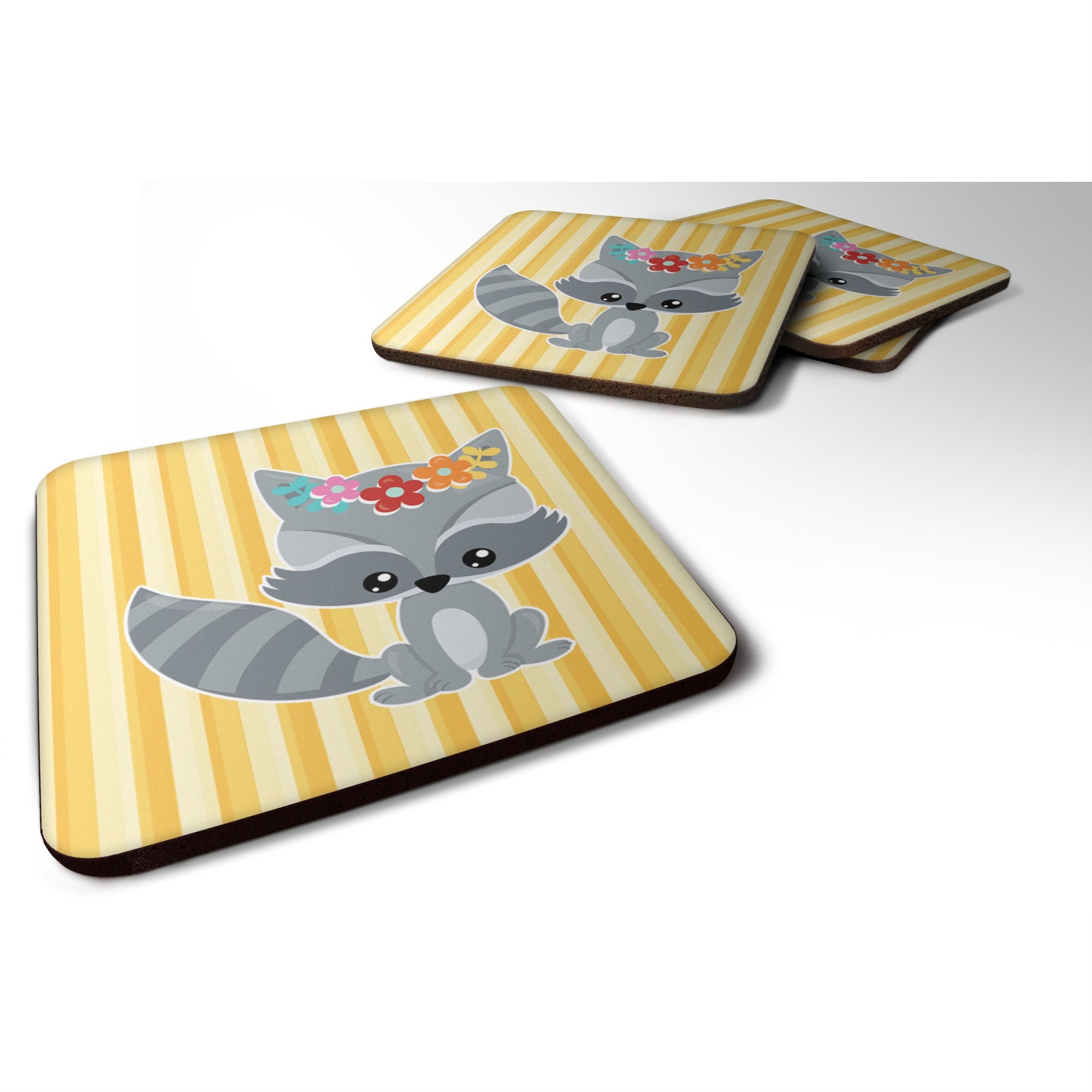 Caroline'S Treasures Bb6791Fc Raccoon Foam Coaster Set Of 4, 3.5, Multicolor