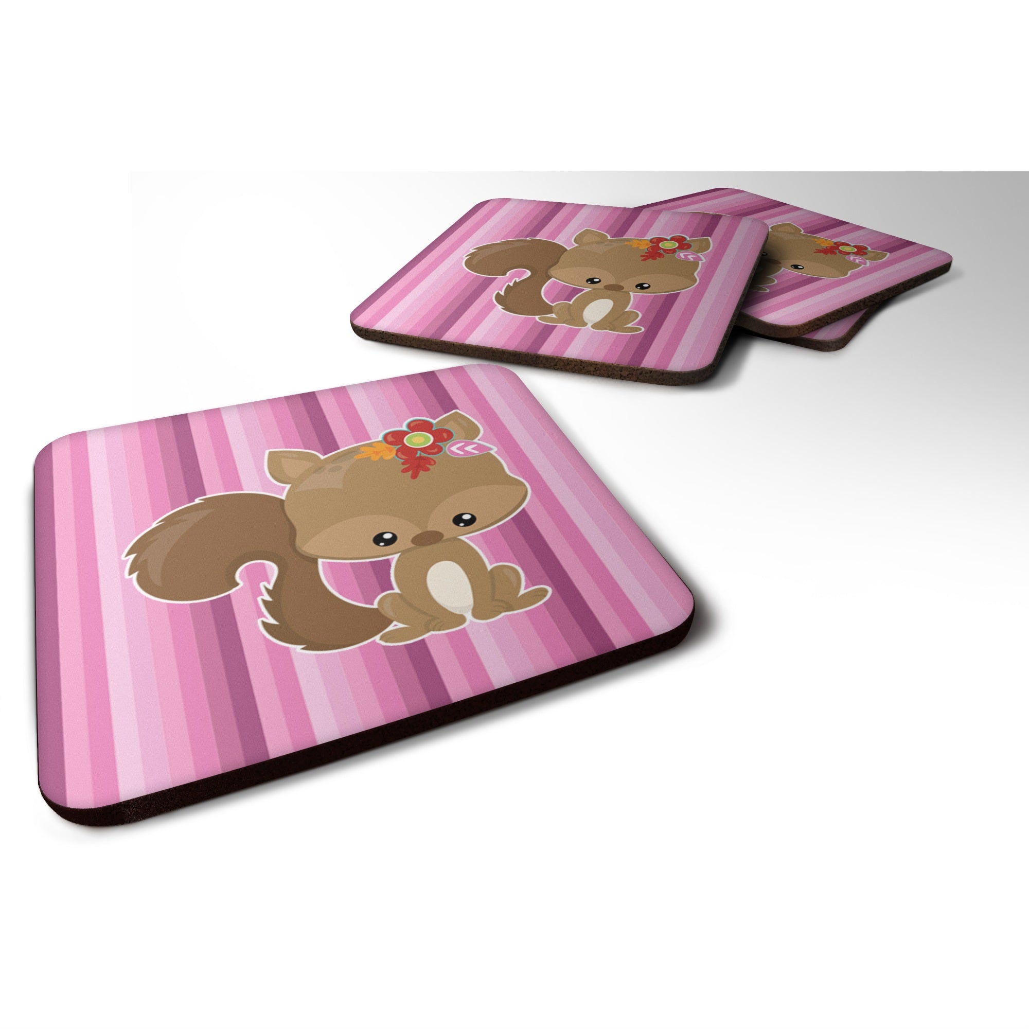 Caroline'S Treasures Squirrel Foam Coaster Set Of 4, 3.5, Multicolor