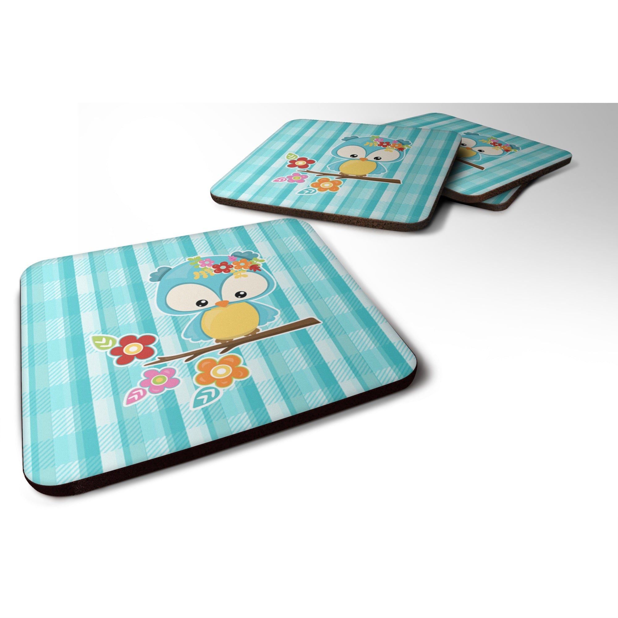 Caroline'S Treasures Blue Bird Foam Coaster Set Of 4, 3.5, Multicolor
