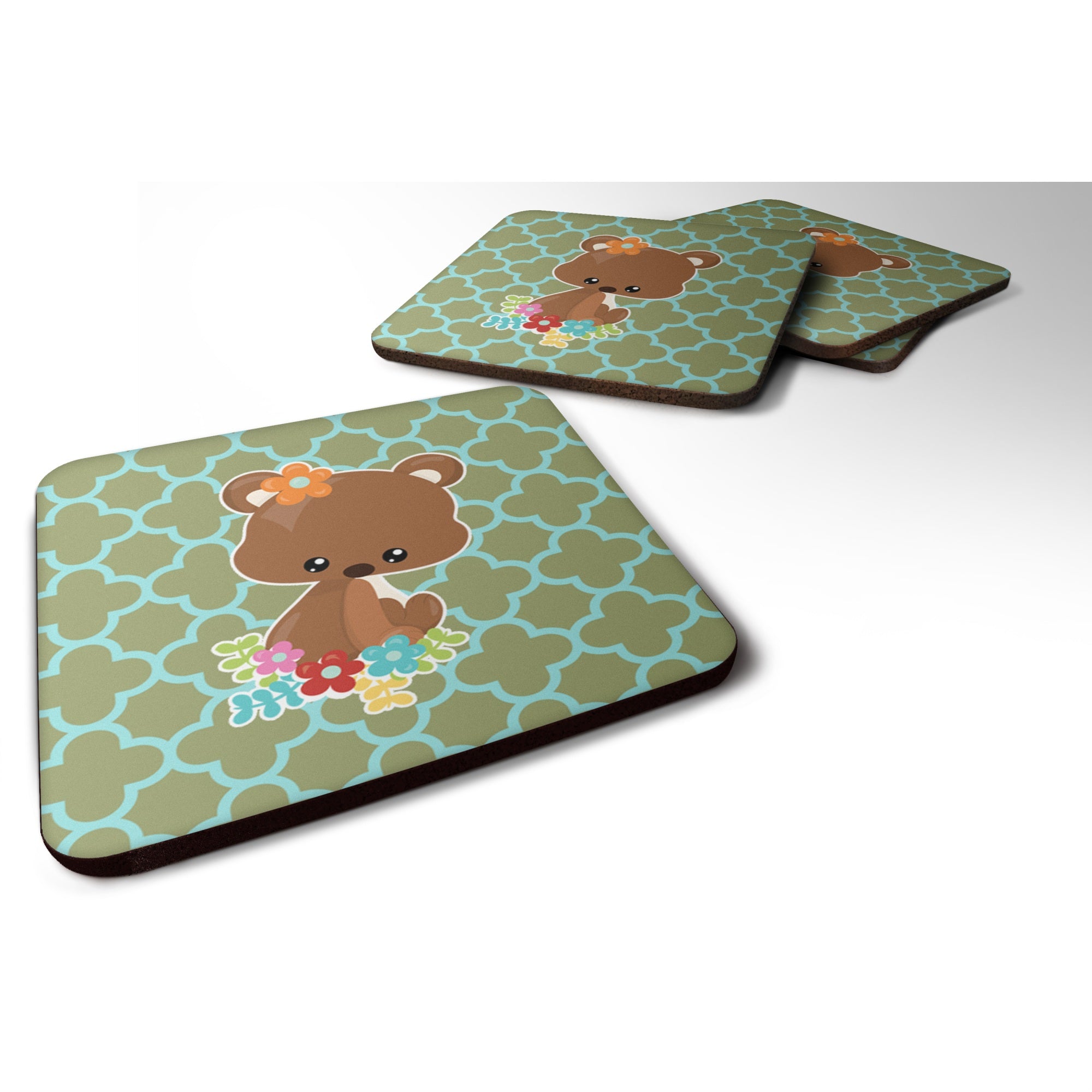 Caroline'S Treasures Baby Brown Bear Foam Coaster Set Of 4, 3.5, Multicolor
