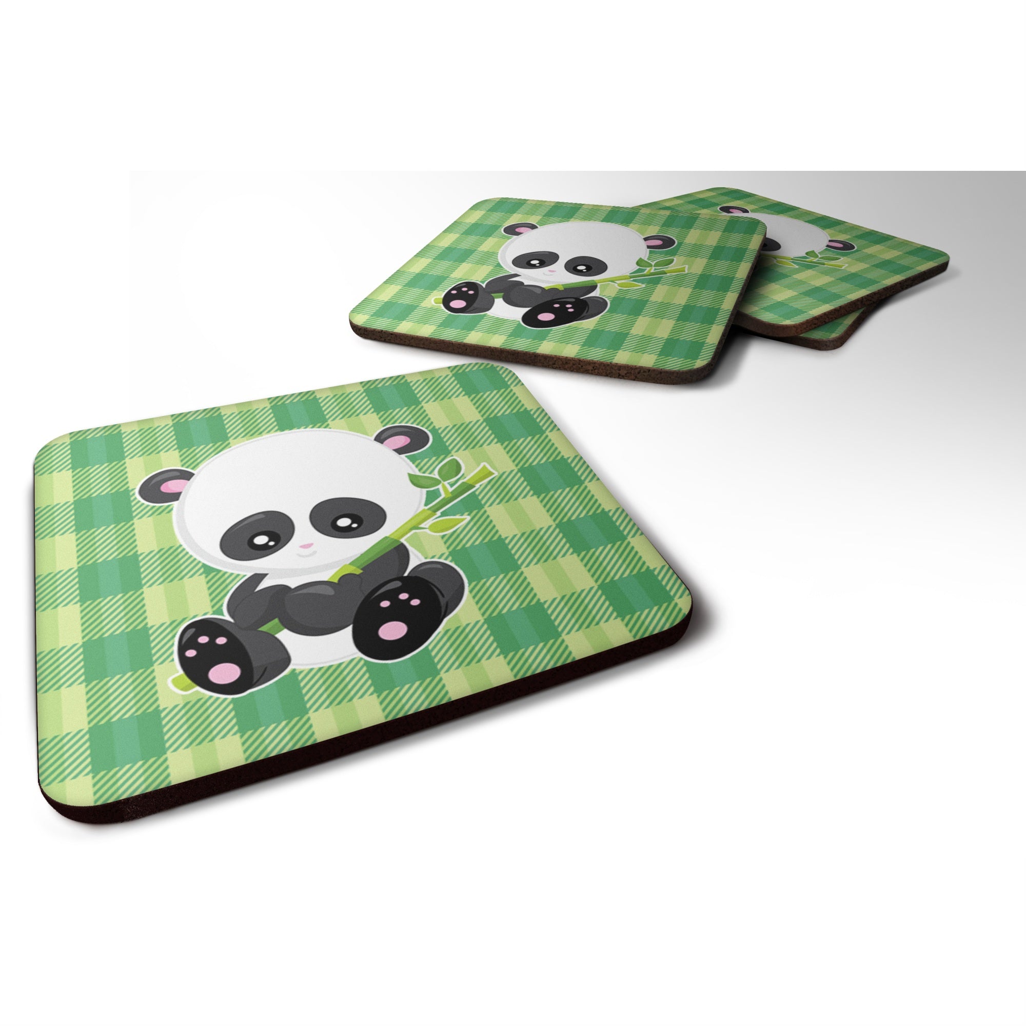Caroline'S Treasures Panda Lucky Bamboo Foam Coaster Set Of 4, 3.5, Multicolor