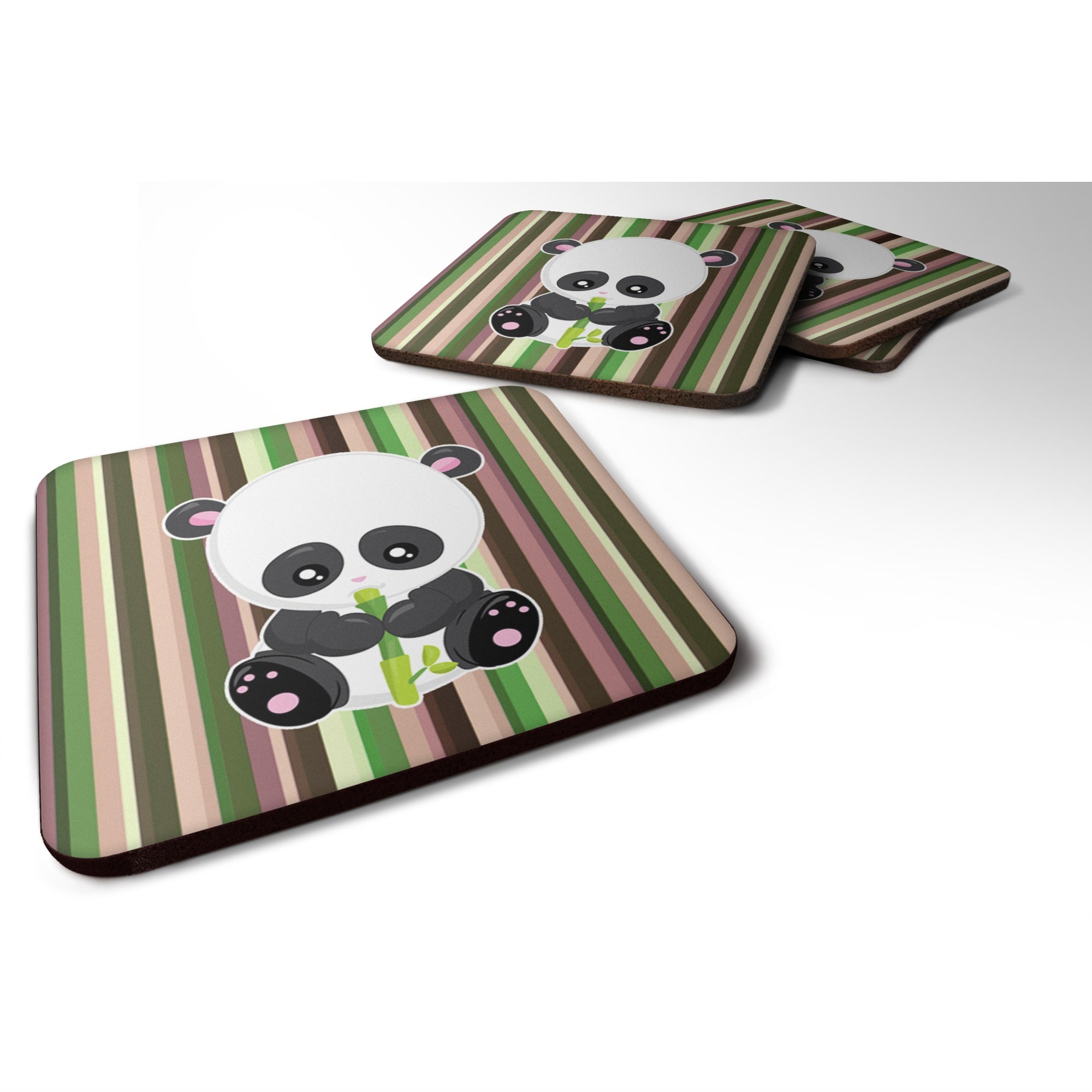 Caroline'S Treasures Bamboo Flute Panda Foam Coaster Set Of 4, 3.5, Multicolor