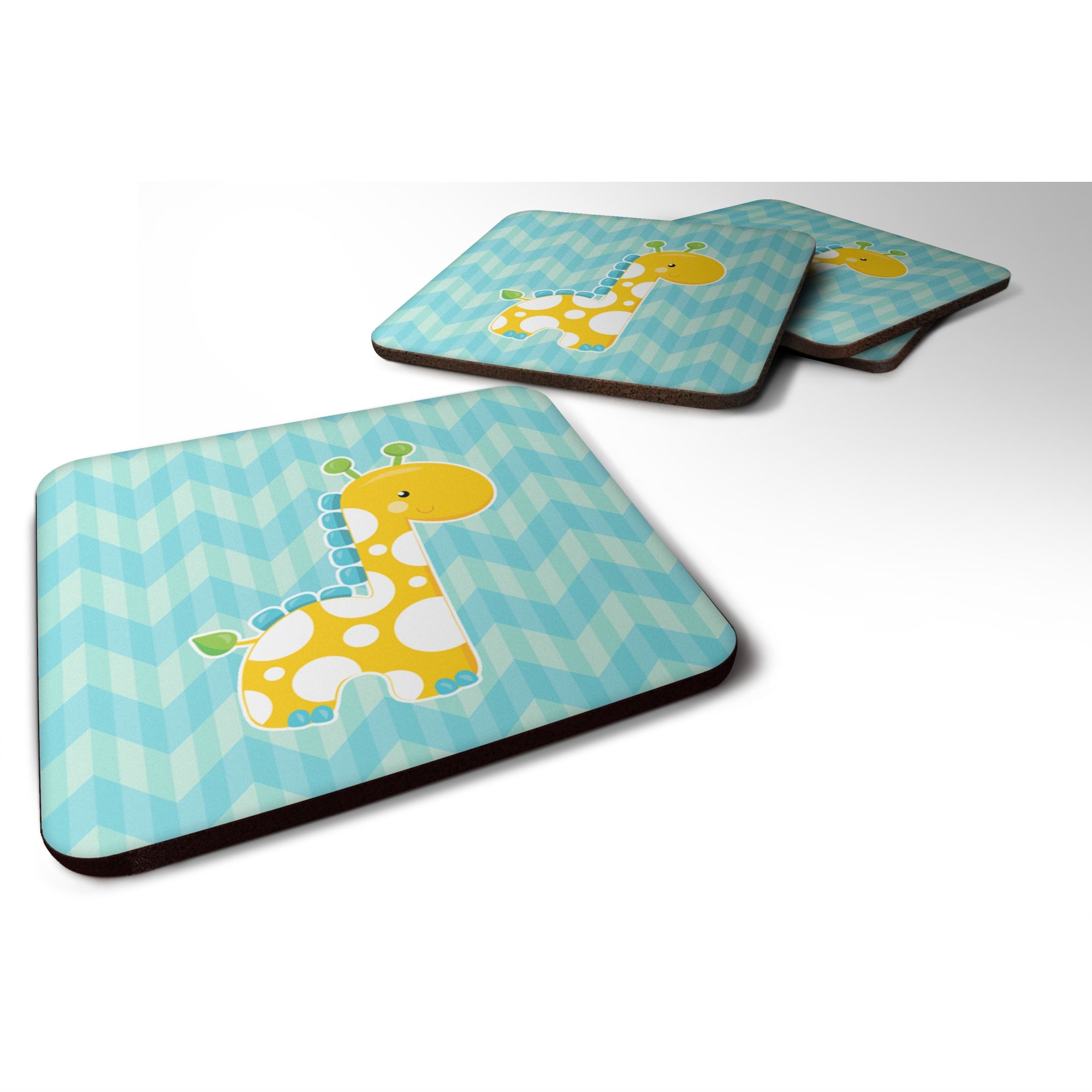Caroline'S Treasures Boy Giraffe Foam Coaster Set Of 4, 3.5, Multicolor
