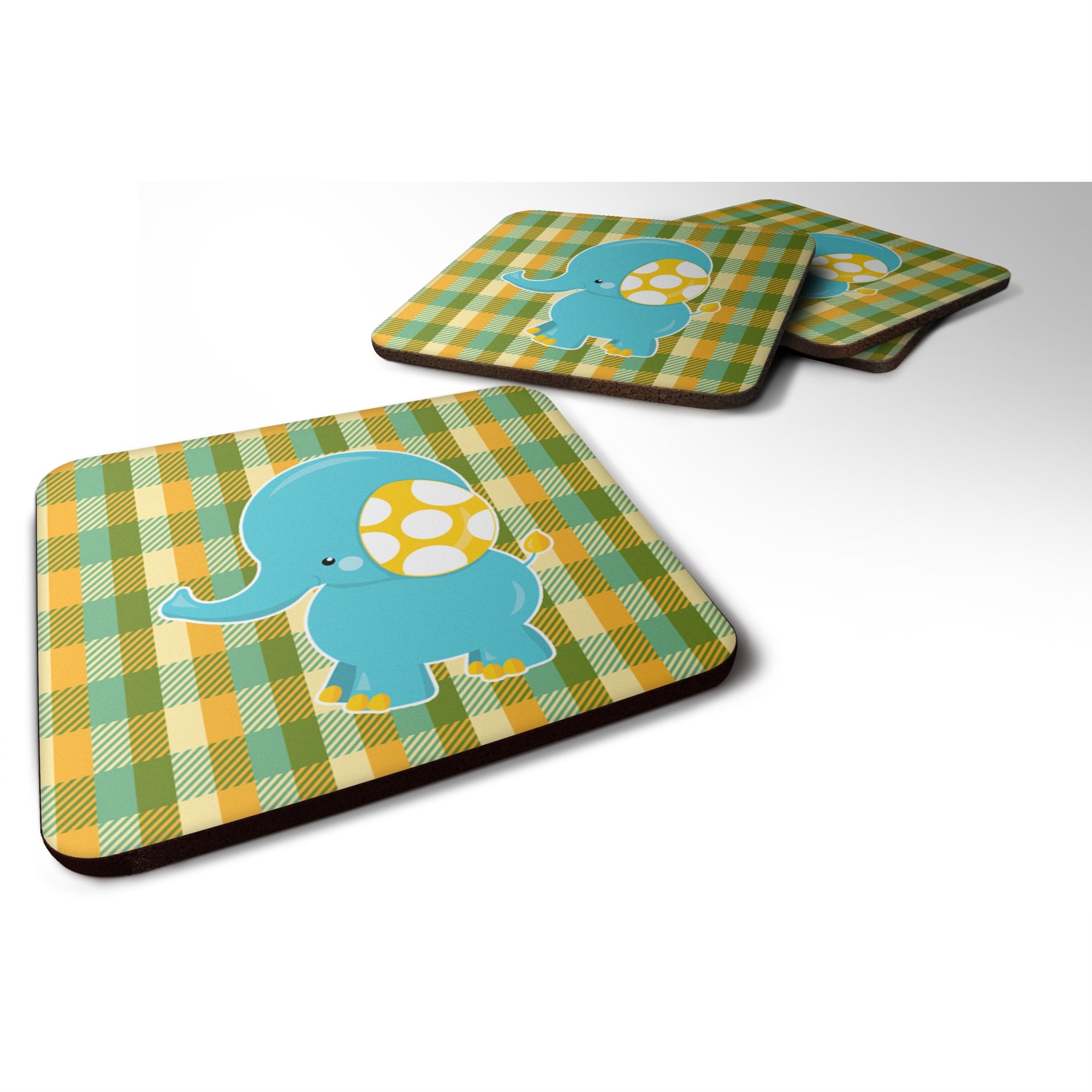 Caroline'S Treasures Boy Elephant Foam Coaster Set Of 4, 3.5, Multicolor
