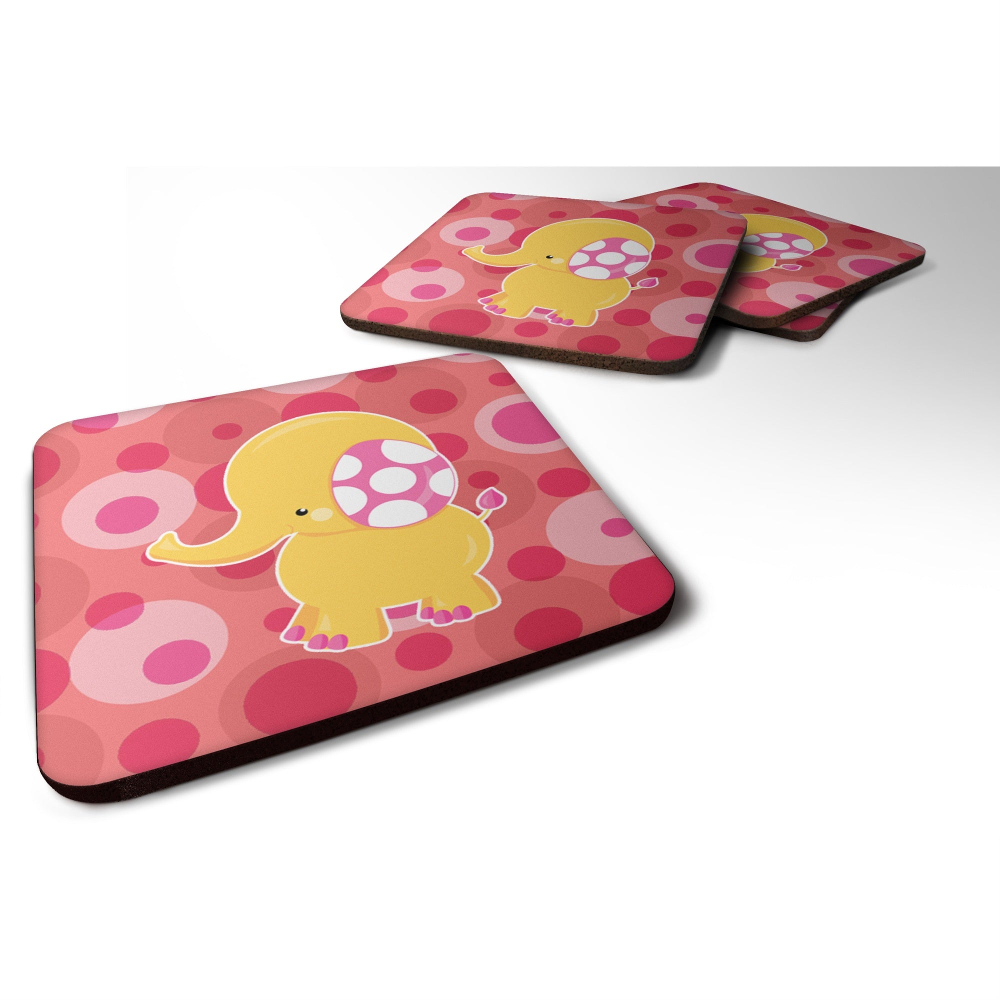 Caroline'S Treasures Girl Elephant Foam Coaster Set Of 4, 3.5, Multicolor