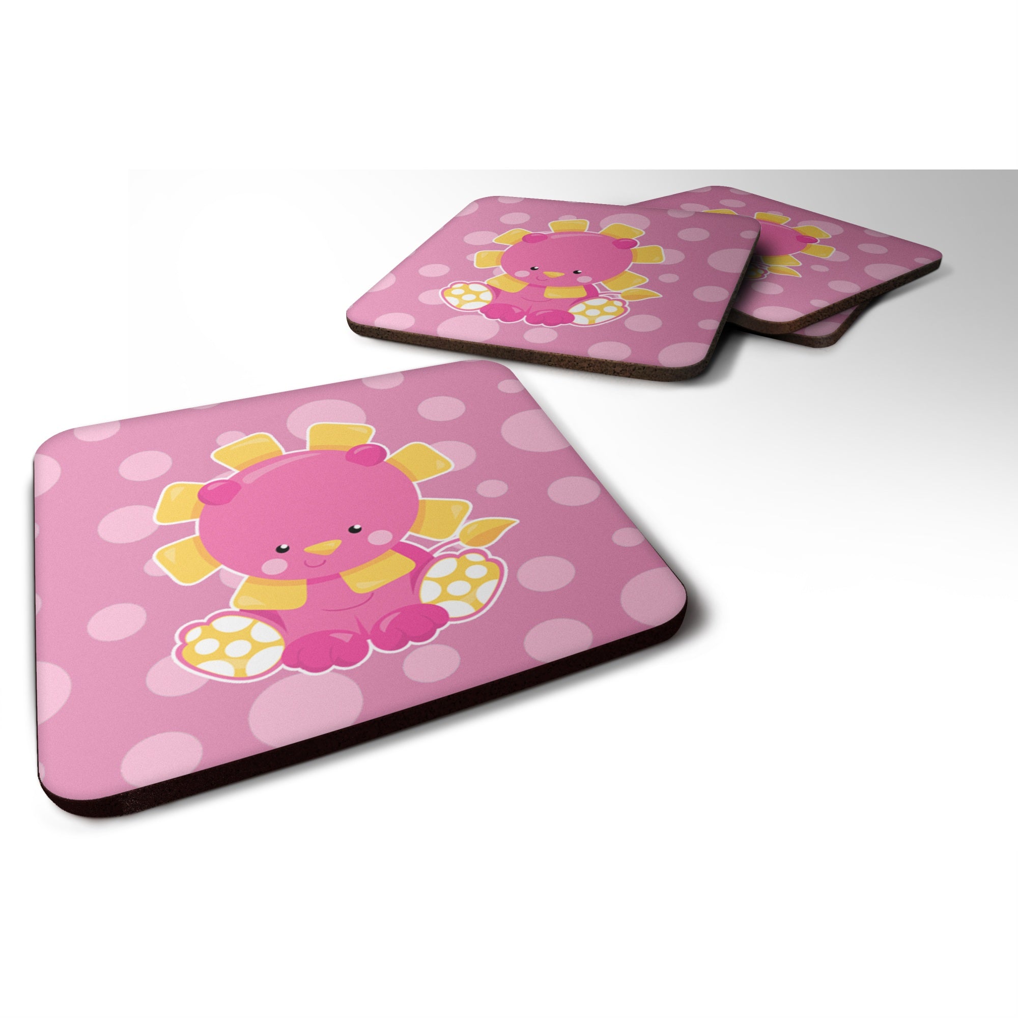 Caroline'S Treasures Girl Lion Foam Coaster Set Of 4, 3.5, Multicolor