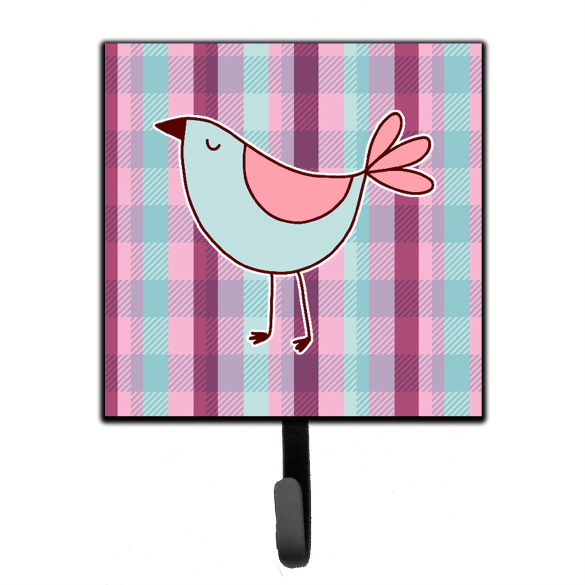 Caroline'S Treasures Bird On Purple Plaid Wall Hook, Small, Multicolor