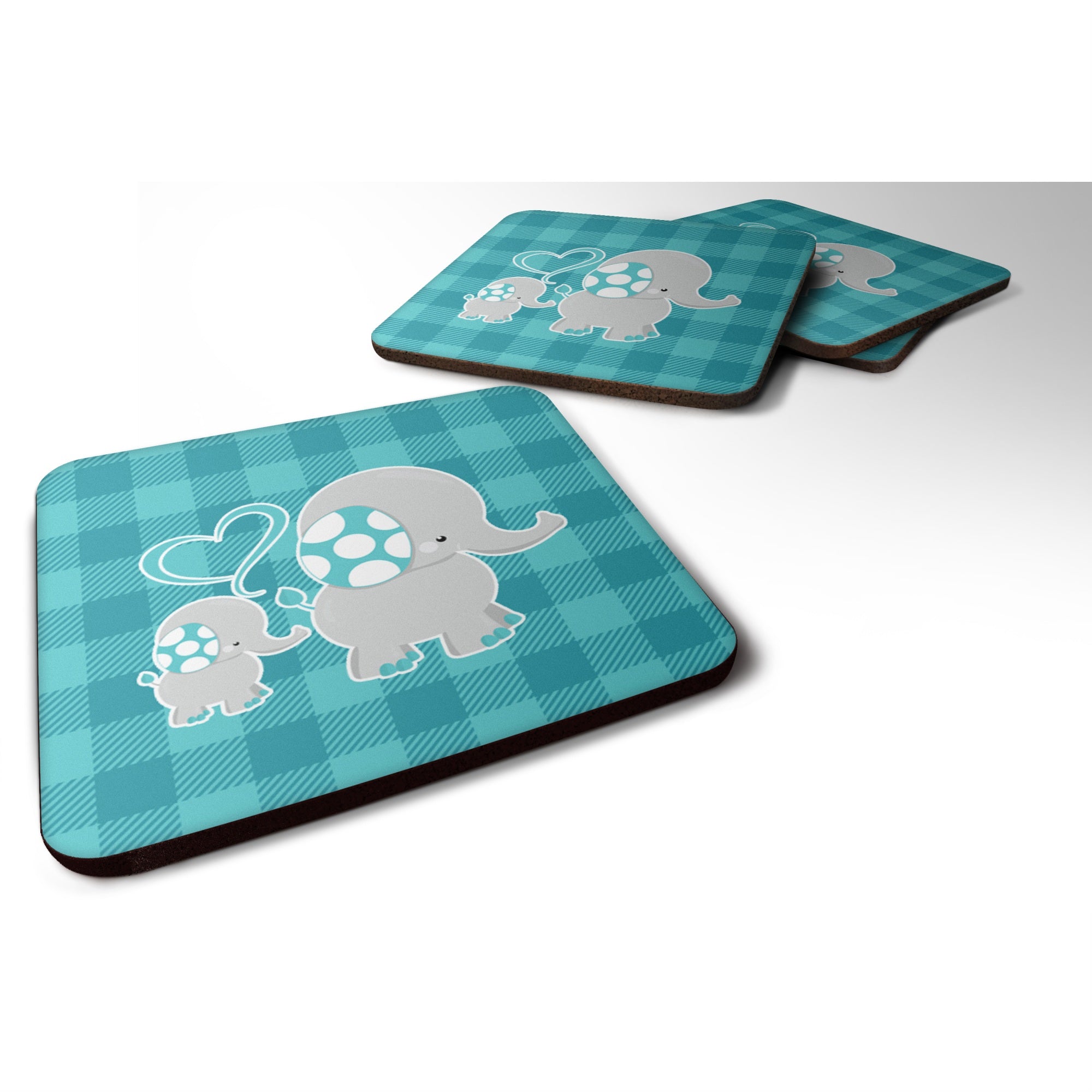Caroline'S Treasures Mommy & Baby Elephant Foam Coaster Set Of 4, 3.5, Multicolor