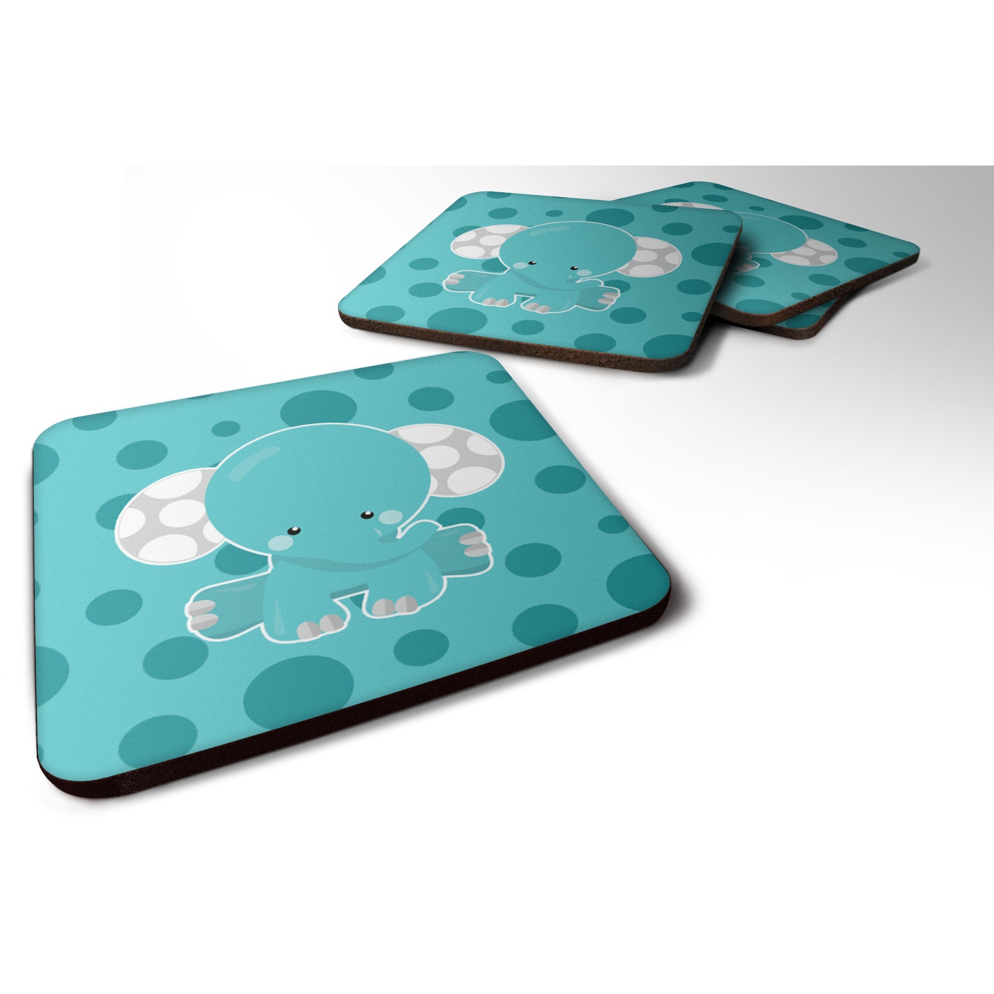 Caroline'S Treasures Polkadot Elephant Foam Coaster Set Of 4, 3.5, Multicolor