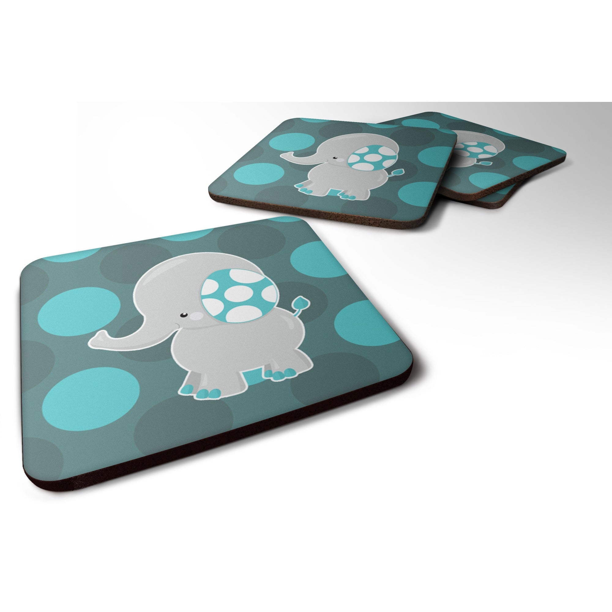 Caroline'S Treasures Polkadot Grey Elephant Foam Coaster Set Of 4, 3.5, Multicolor