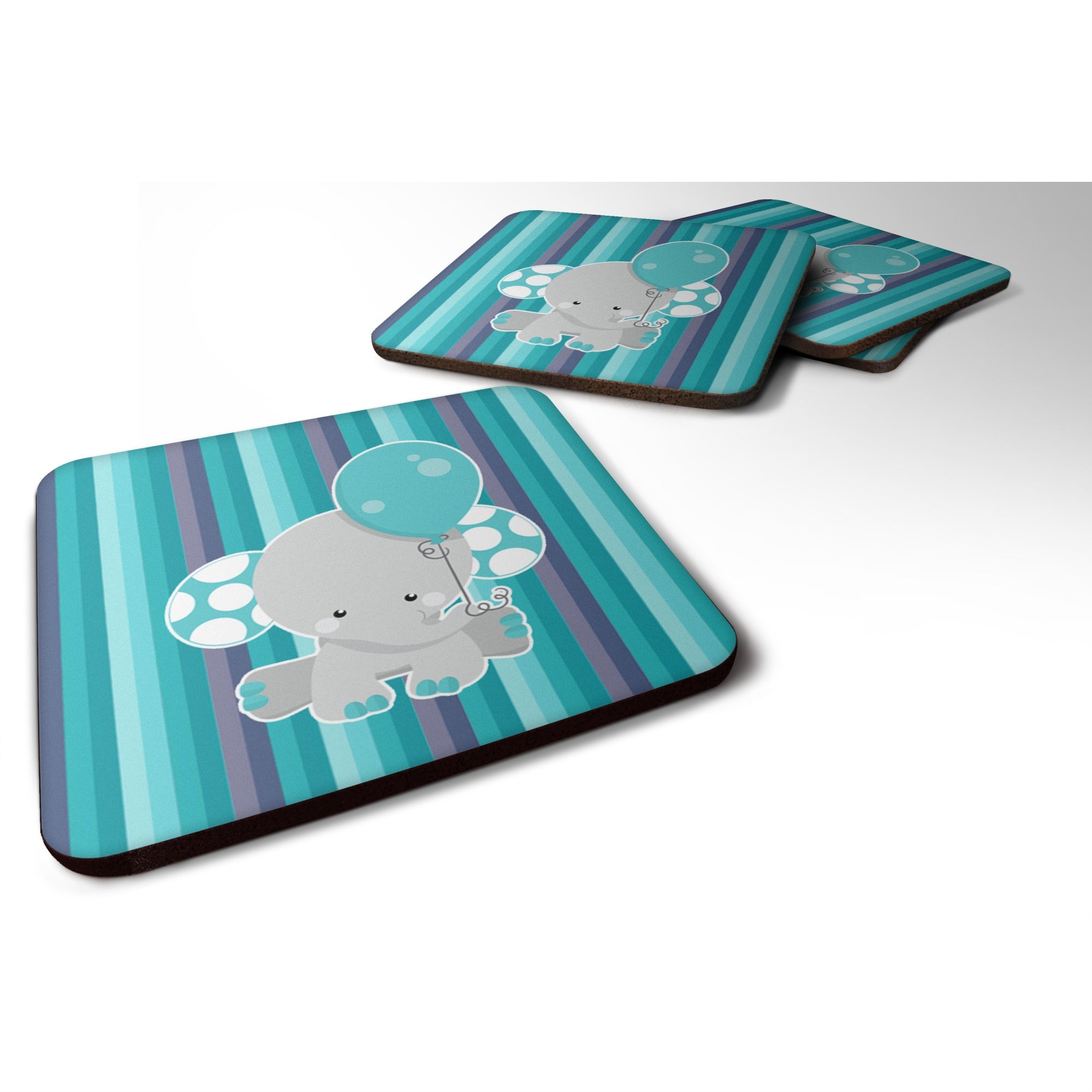 Caroline'S Treasures Grey Elephant With Balloon Foam Coaster Set Of 4, 3.5, Multicolor