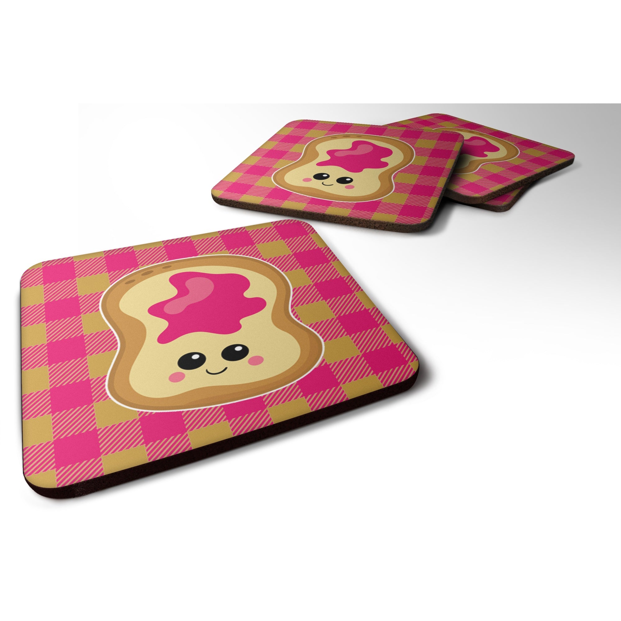 Caroline'S Treasures Jelly Toast Foam Coaster Set Of 4, 3.5, Multicolor