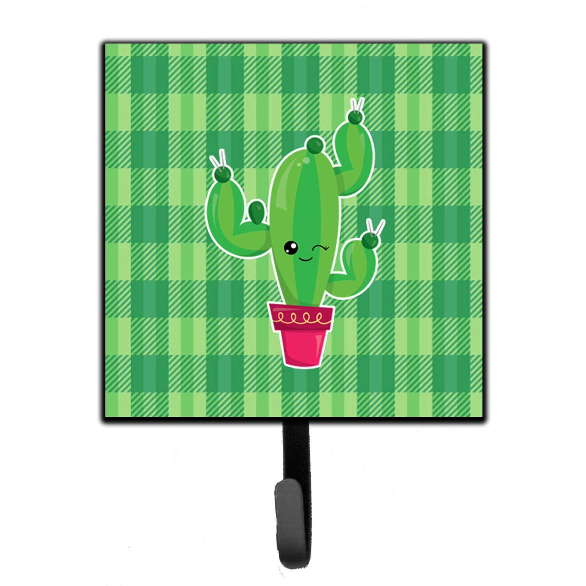 Caroline'S Treasures Cactus Plaid Wall Hook, Small, Multicolor
