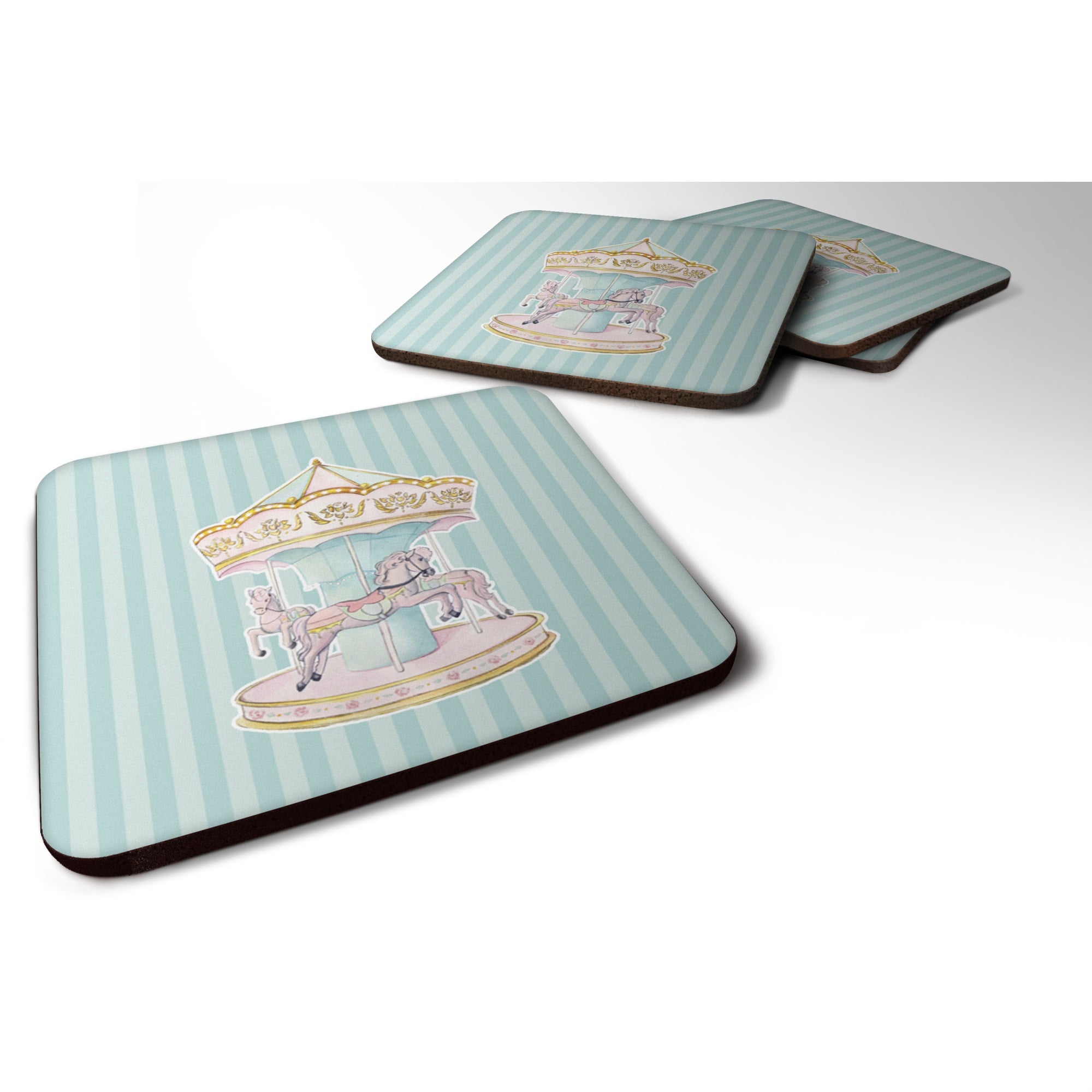 Caroline'S Treasures Carousel Foam Coaster Set Of 4, 3.5, Multicolor