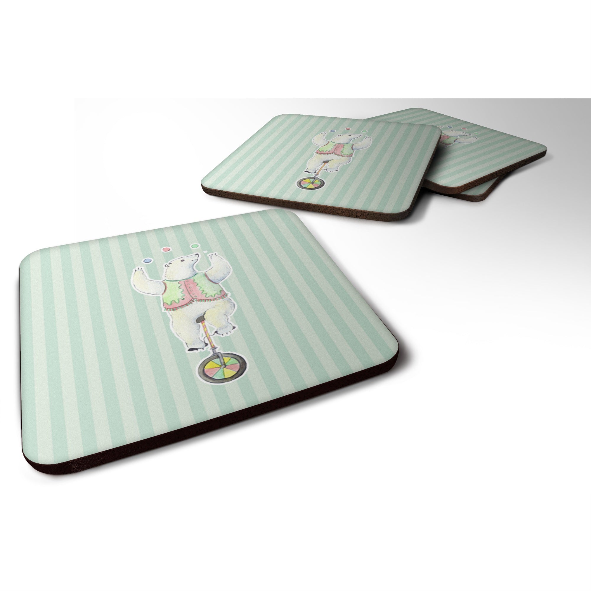 Caroline'S Treasures Circus Bear Foam Coaster Set Of 4, 3.5, Multicolor
