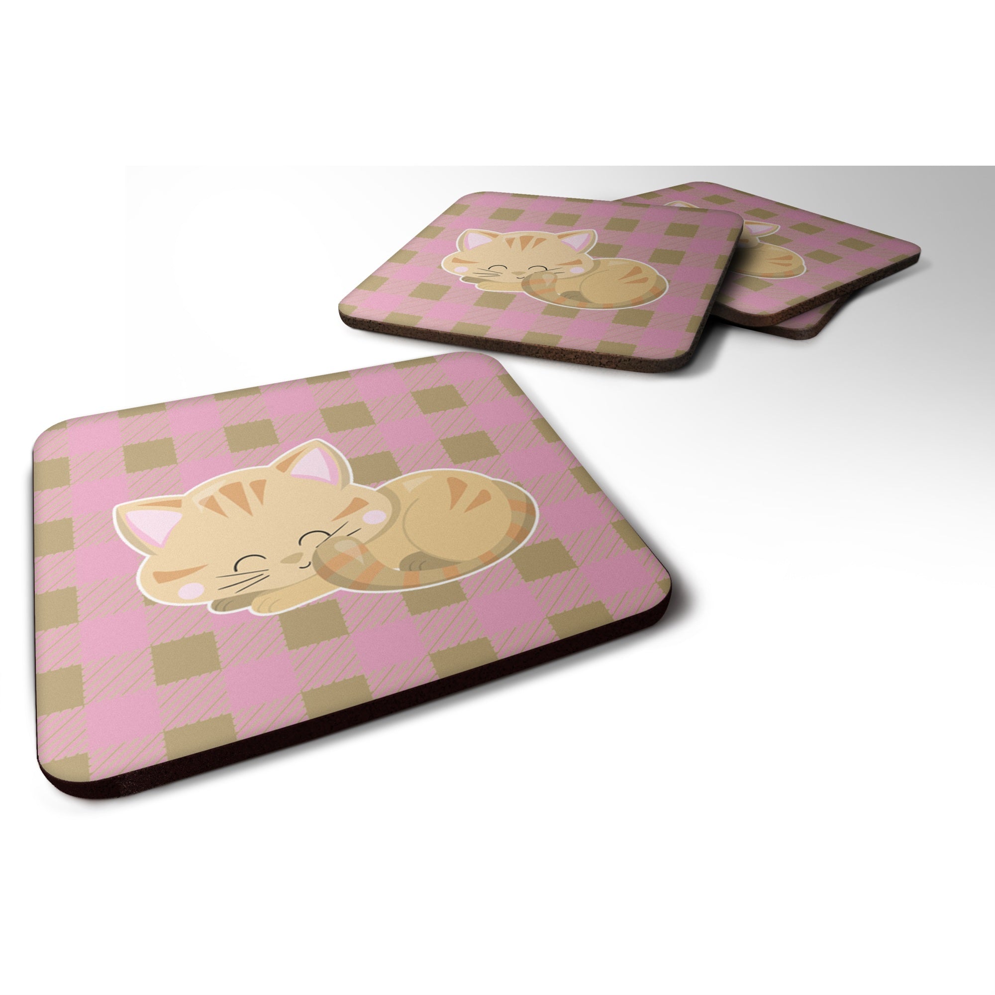 Caroline'S Treasures Kitten Sleeping Foam Coaster Set Of 4, 3.5, Multicolor