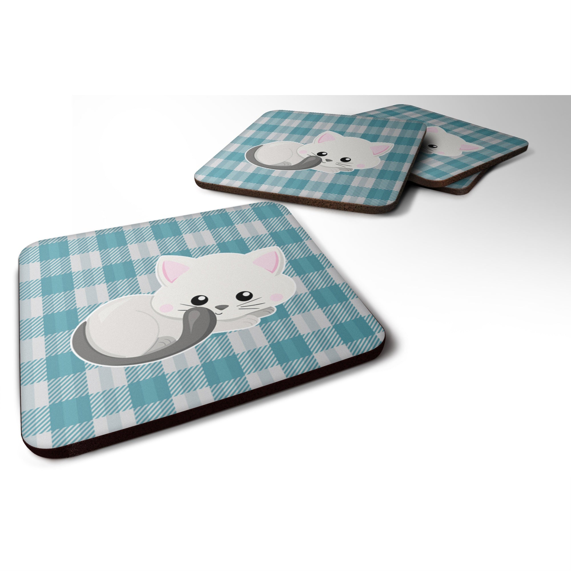 Caroline'S Treasures White Kitten Foam Coaster Set Of 4, 3.5, Multicolor