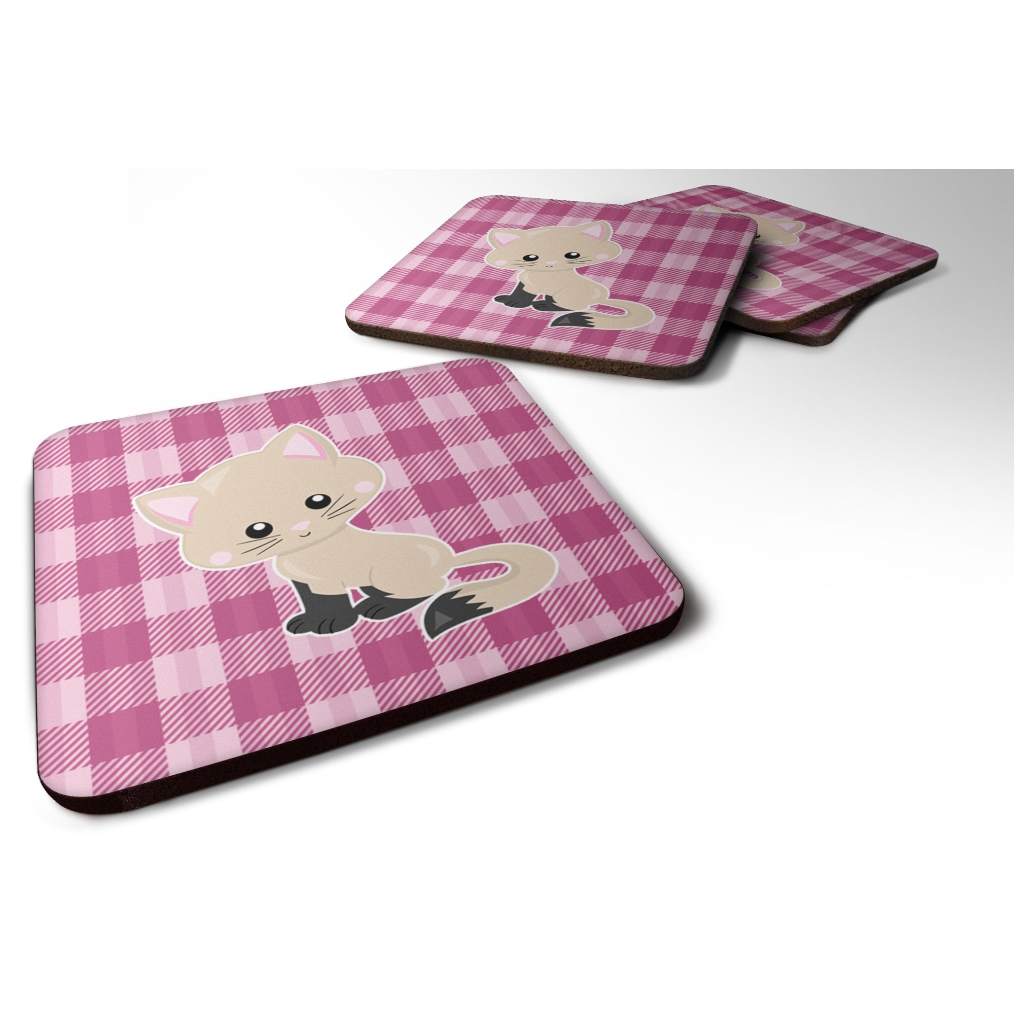 Caroline'S Treasures Kitten Cat On Pink Foam Coaster Set Of 4, 3.5, Multicolor