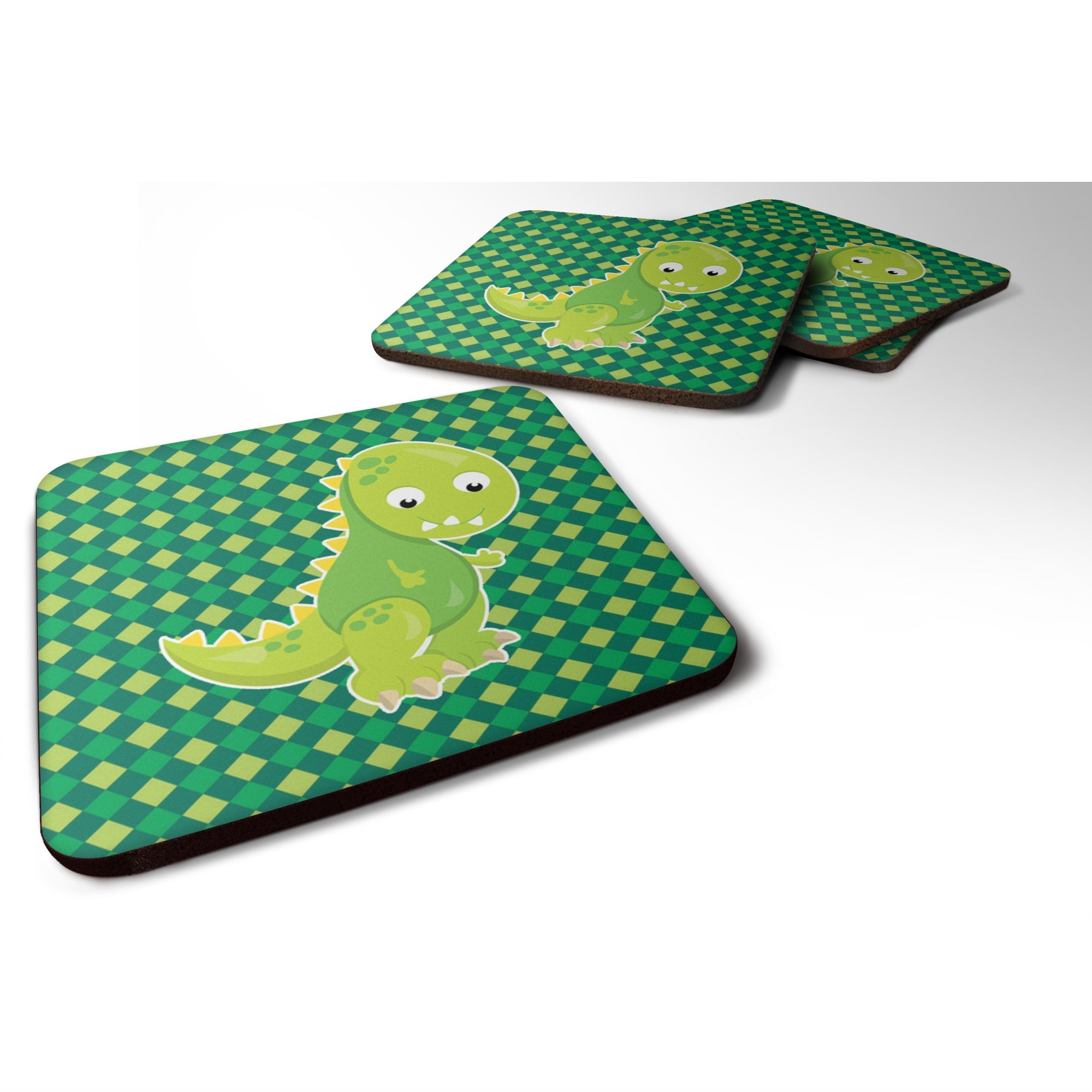 Caroline'S Treasures Iguanodon Dinosaur Foam Coaster Set Of 4, 3.5, Multicolor