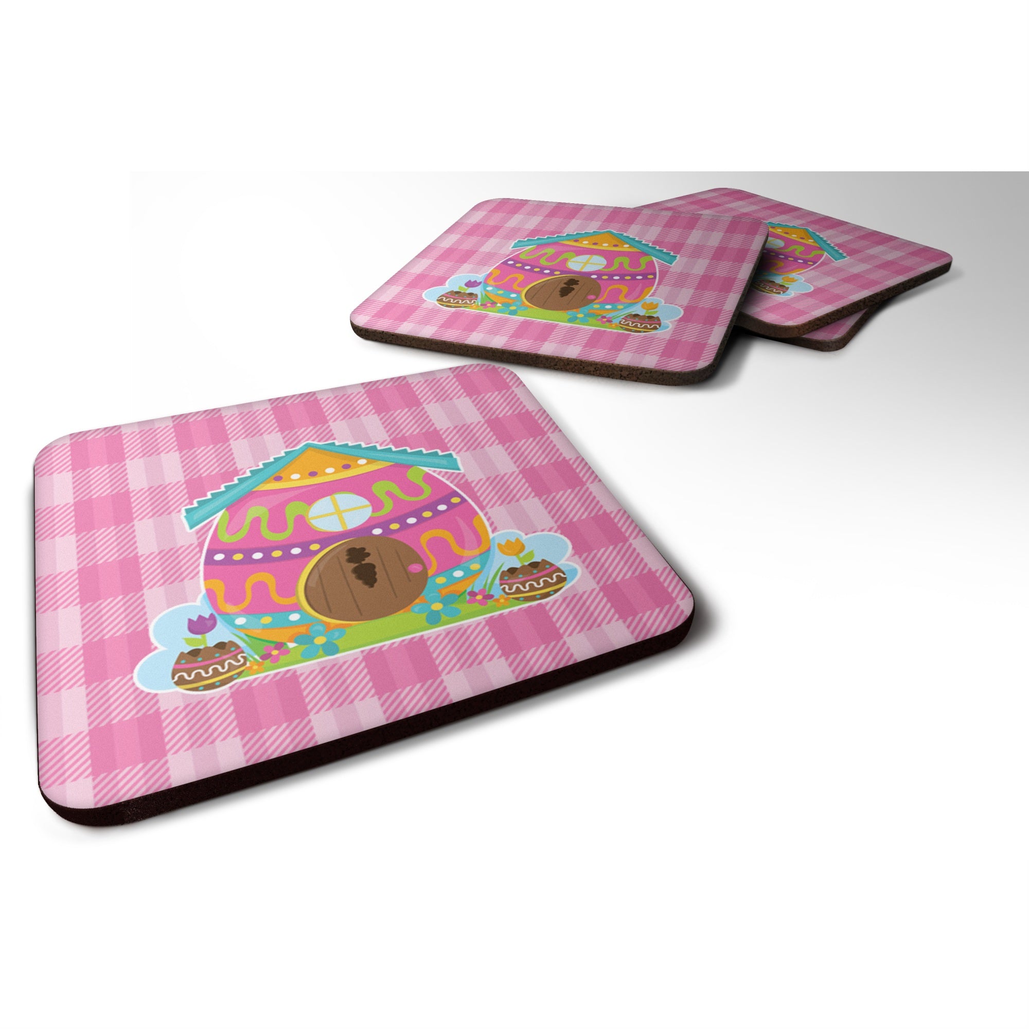 Caroline'S Treasures Easter Rabbit'S House Foam Coaster Set Of 4, 3.5, Multicolor