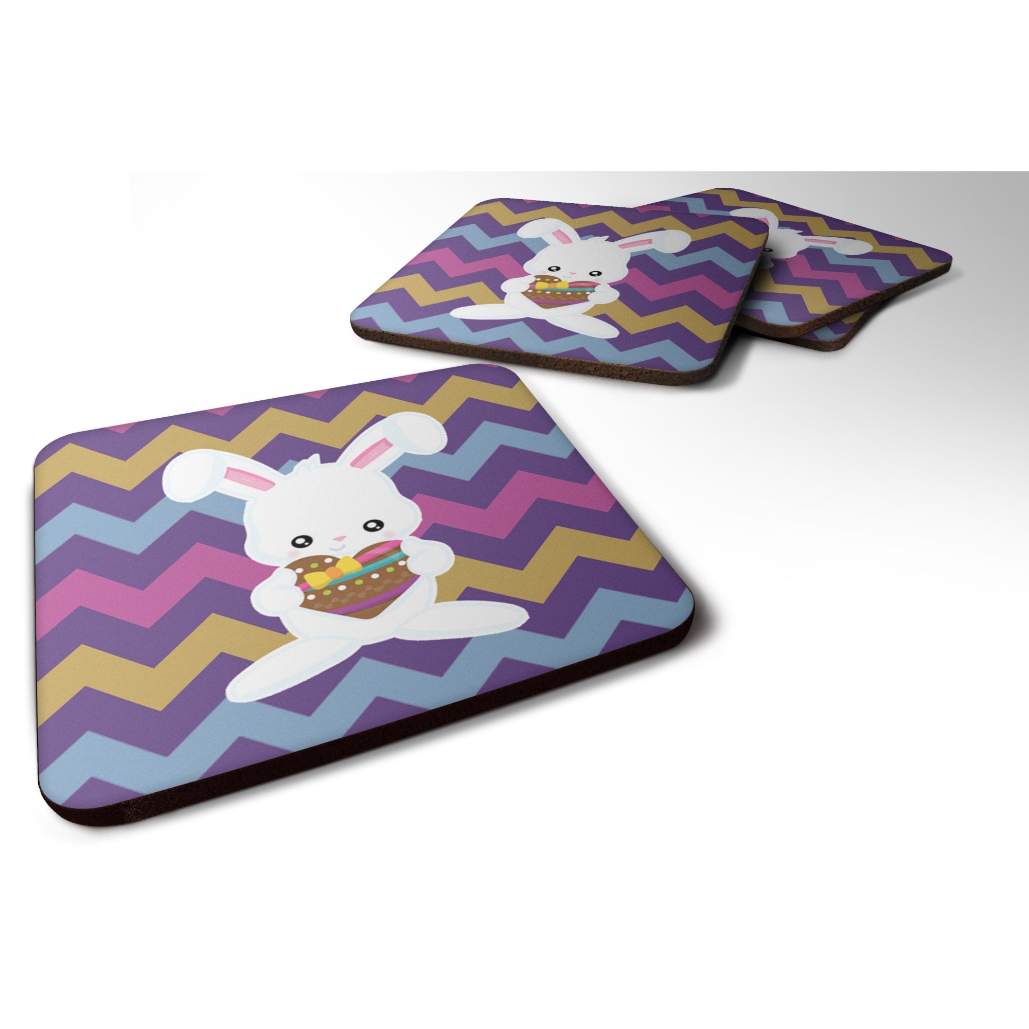 Caroline'S Treasures Easter Rabbit With Chocolate Heart Foam Coaster Set Of 4, 3.5, Multicolor