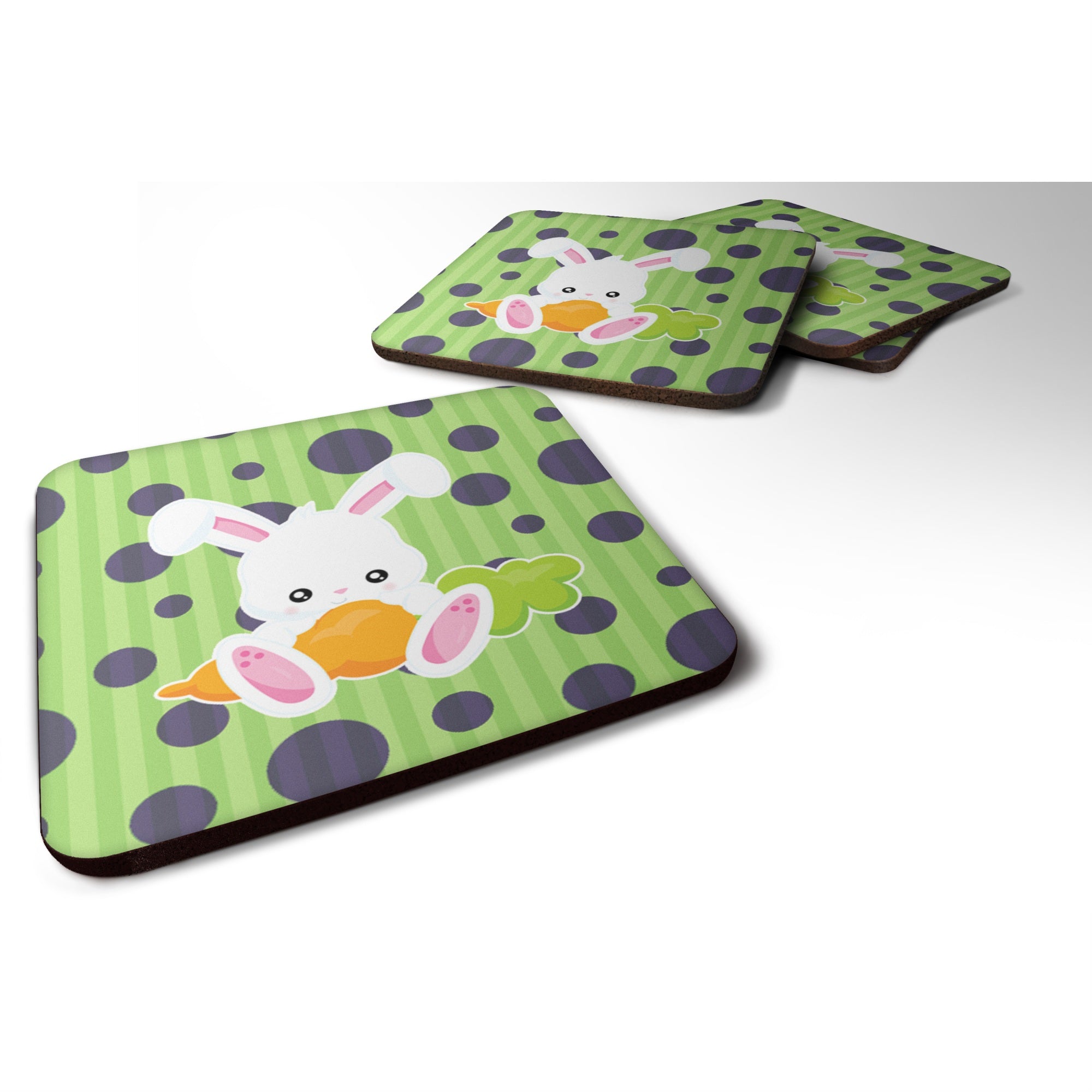 Caroline'S Treasures Easter Polkadot Rabbit Foam Coaster Set Of 4, 3.5, Multicolor