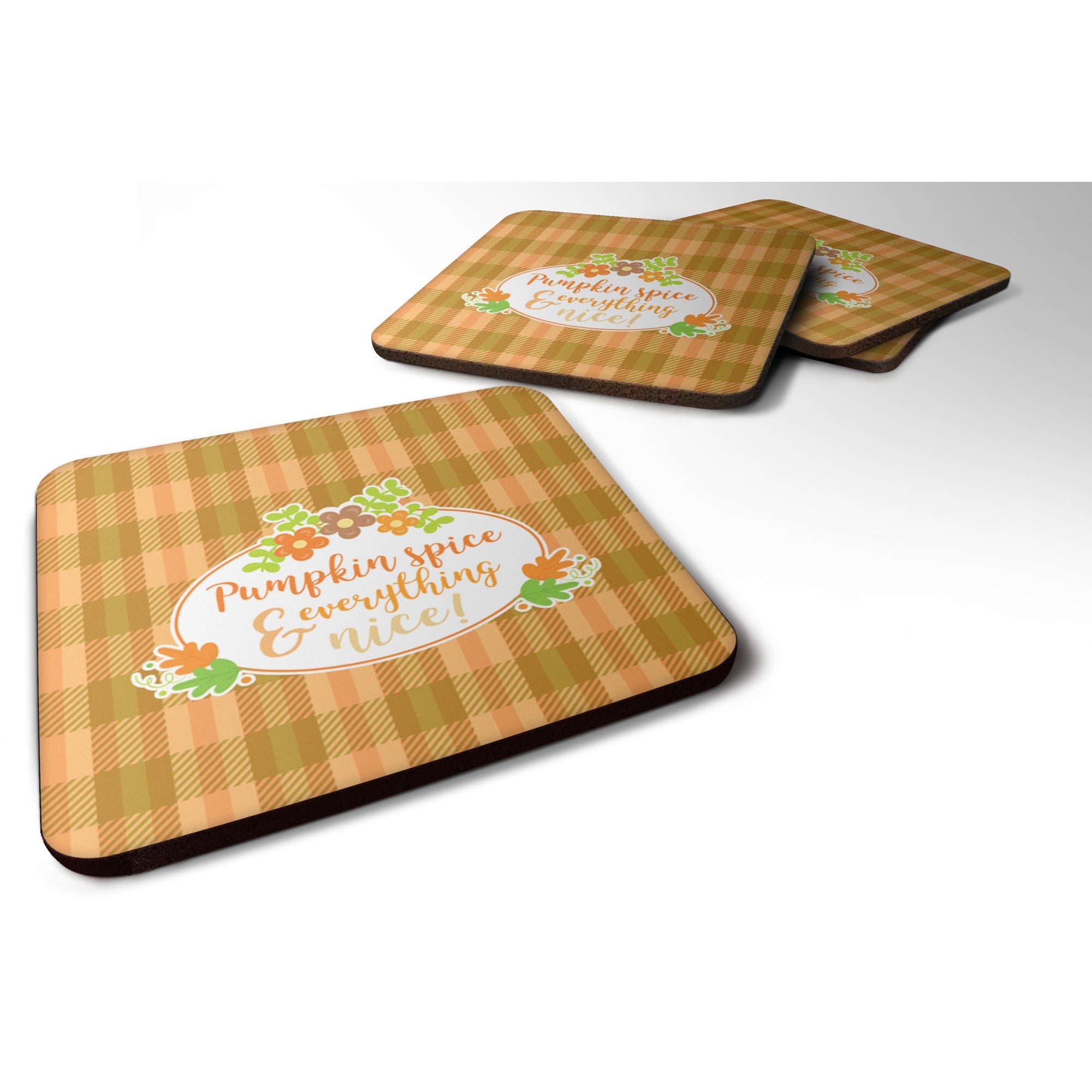 Caroline'S Treasures Fall Pumpkin Spice & Everything Foam Coaster Set Of 4, 3.5, Multicolor