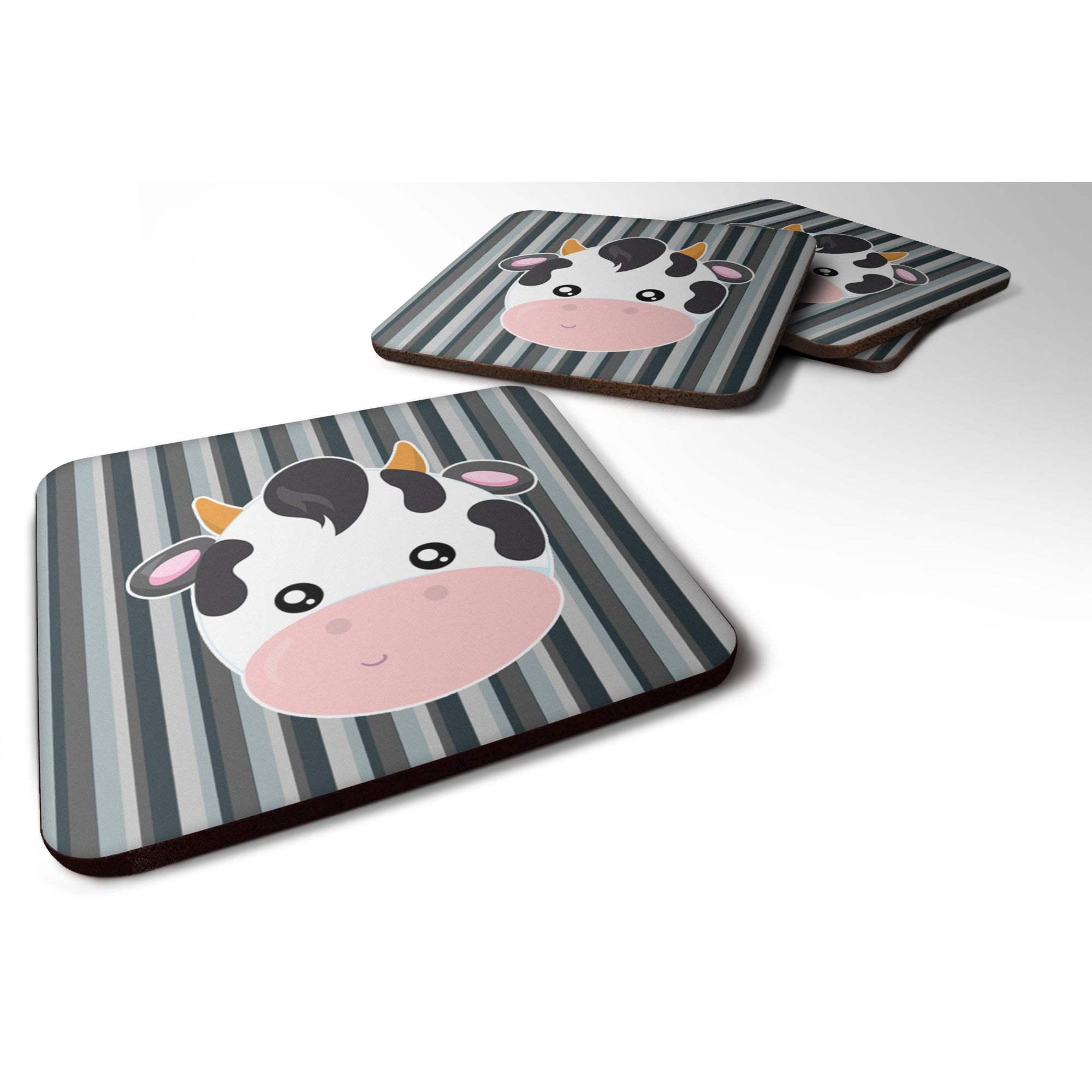 Caroline'S Treasures Cow Face Foam Coaster Set Of 4, 3.5, Multicolor
