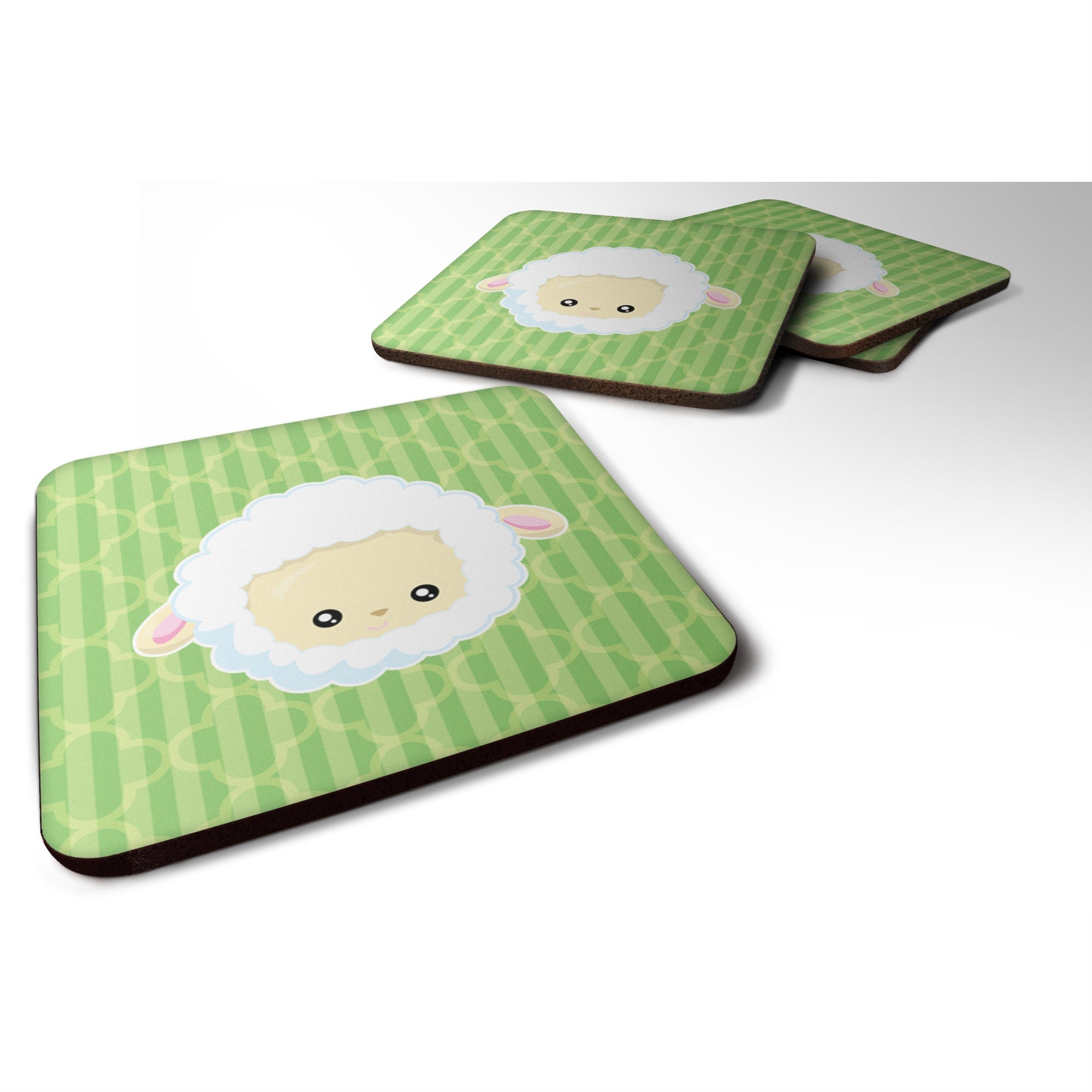 Caroline'S Treasures Sheep Lamb Face Foam Coaster Set Of 4, 3.5, Multicolor