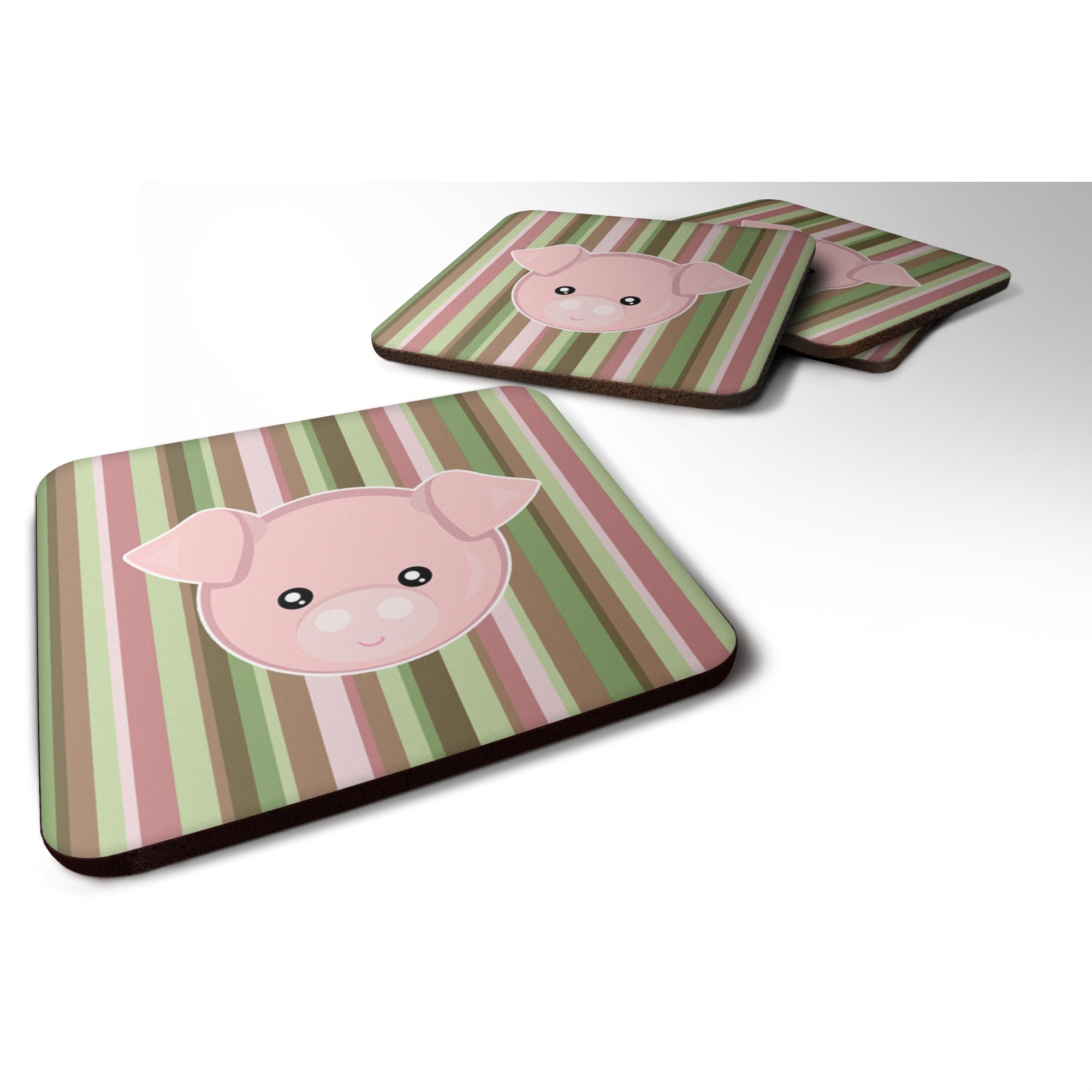 Caroline'S Treasures Pig Face Foam Coaster Set Of 4, 3.5, Multicolor
