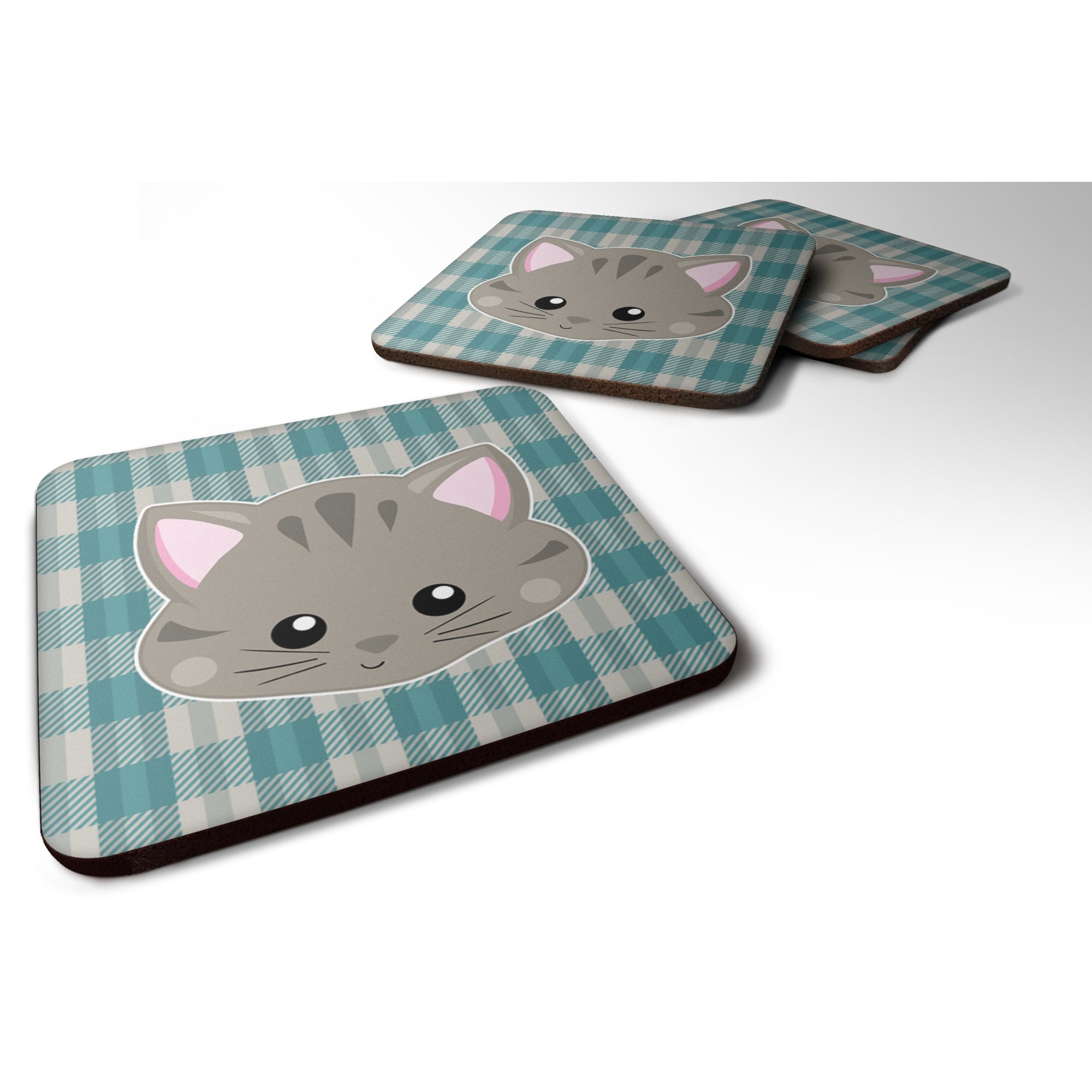 Caroline'S Treasures Kitten Face Foam Coaster Set Of 4, 3.5, Multicolor