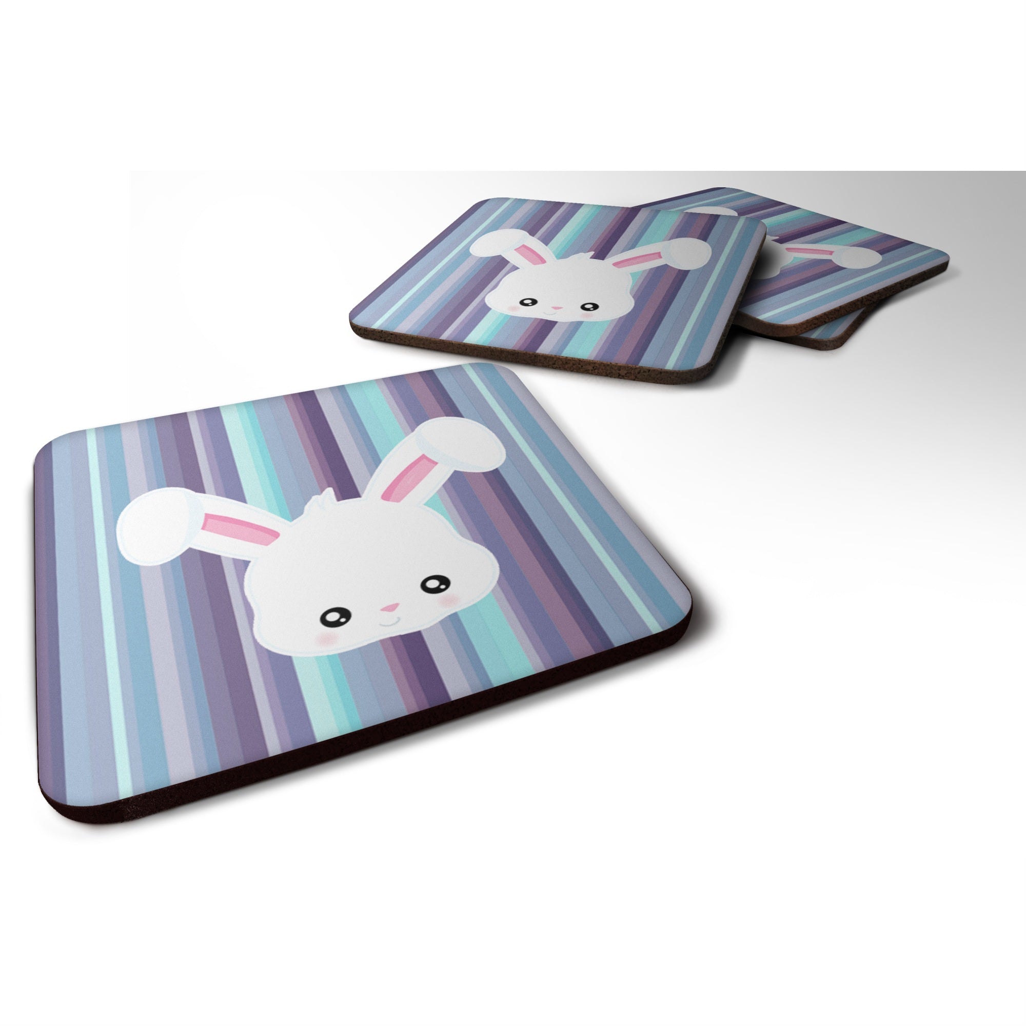 Caroline'S Treasures Rabbit Face Foam Coaster Set Of 4, 3.5, Multicolor
