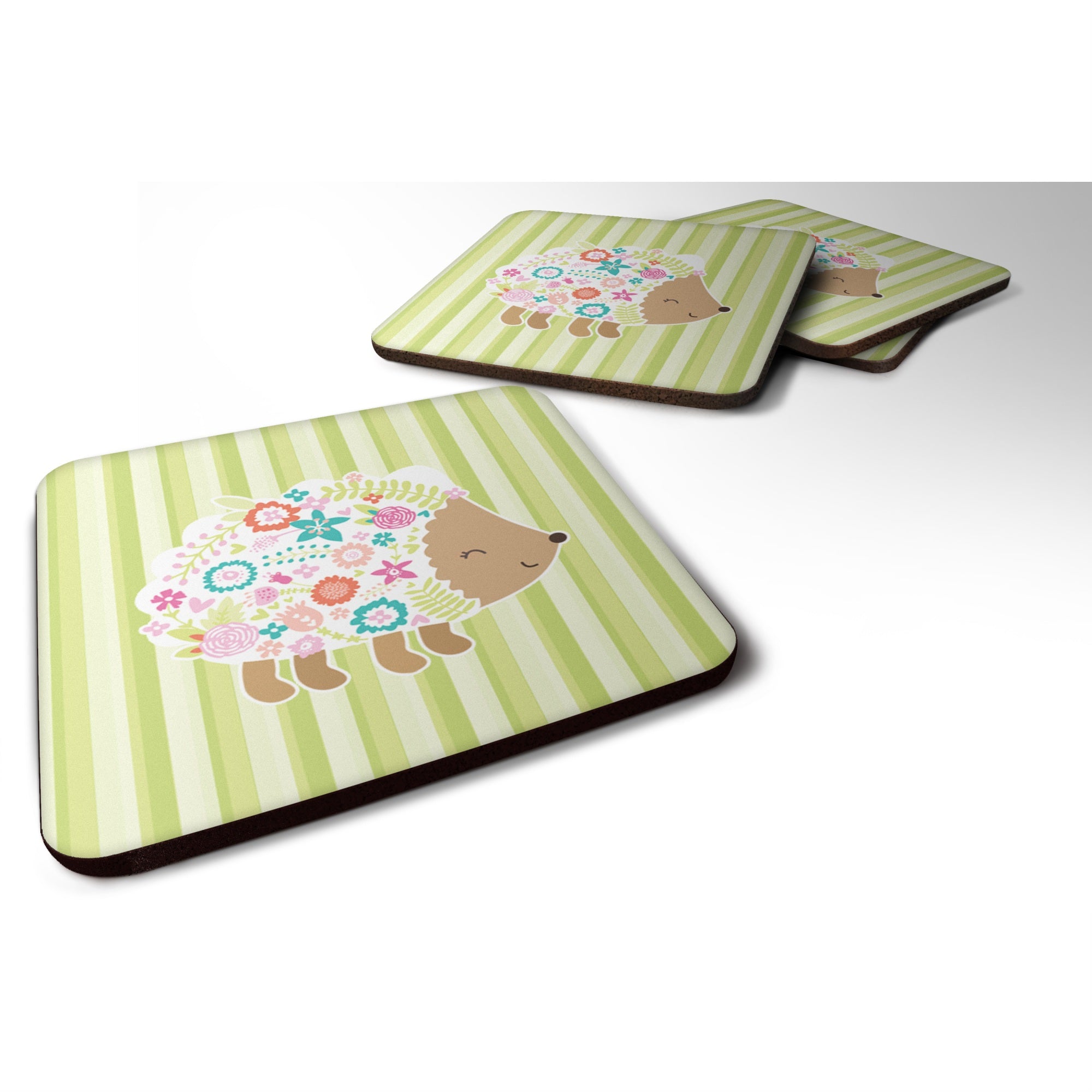 Caroline'S Treasures Flowered Hedgehog Foam Coaster Set Of 4, 3.5, Multicolor
