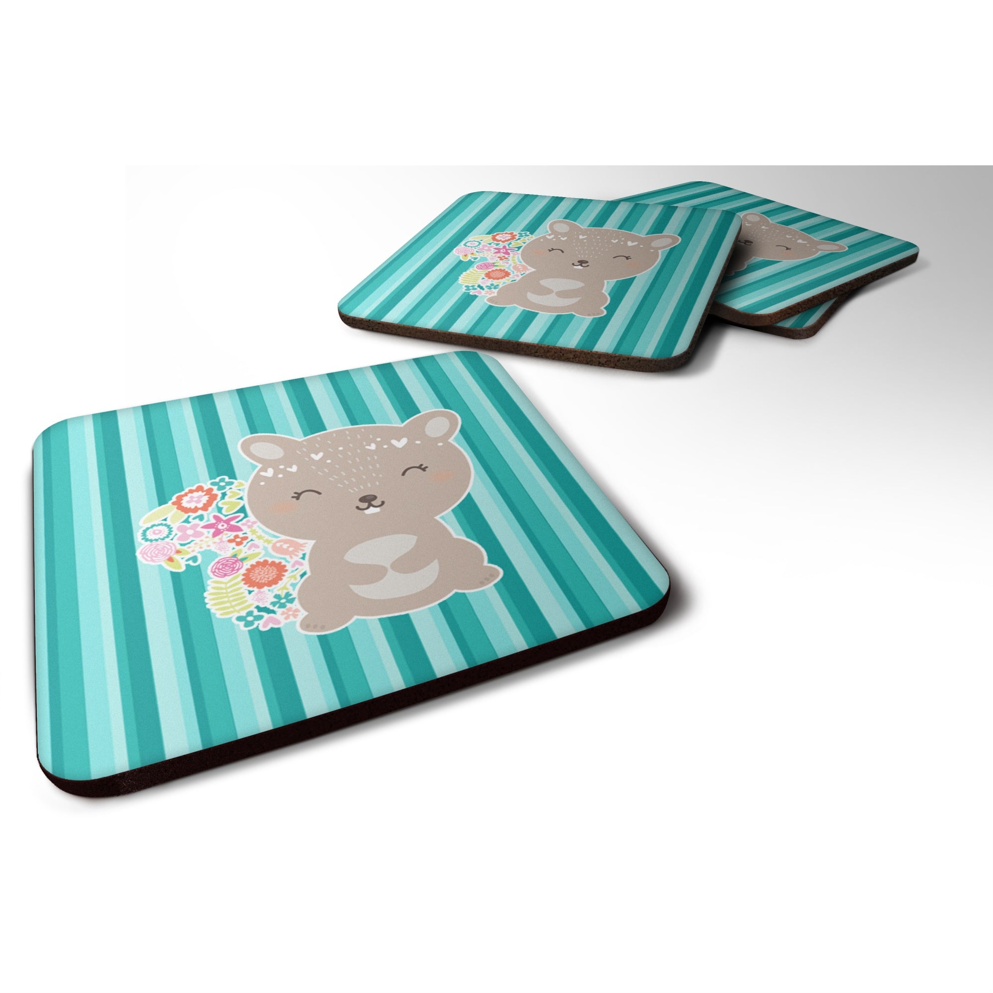 Caroline'S Treasures Flowered Squirrel Foam Coaster Set Of 4, 3.5, Multicolor