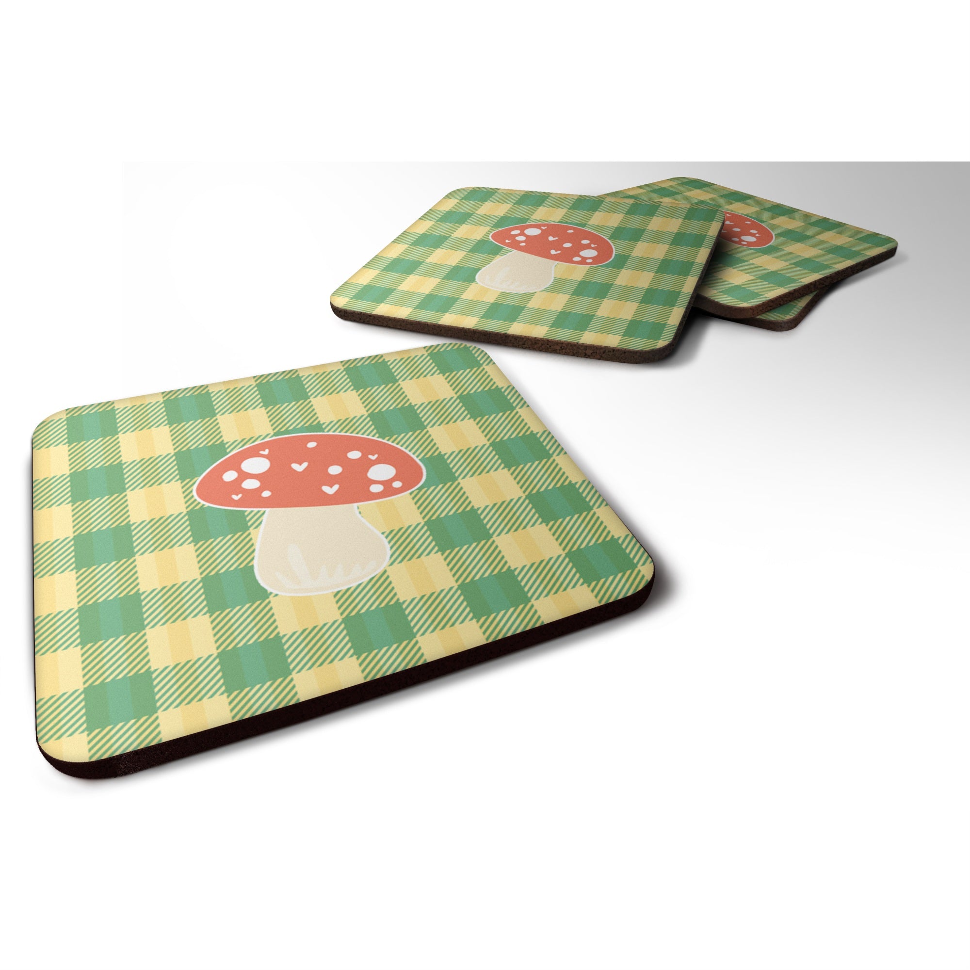 Caroline'S Treasures Mushroom Foam Coaster Set Of 4, 3.5, Multicolor