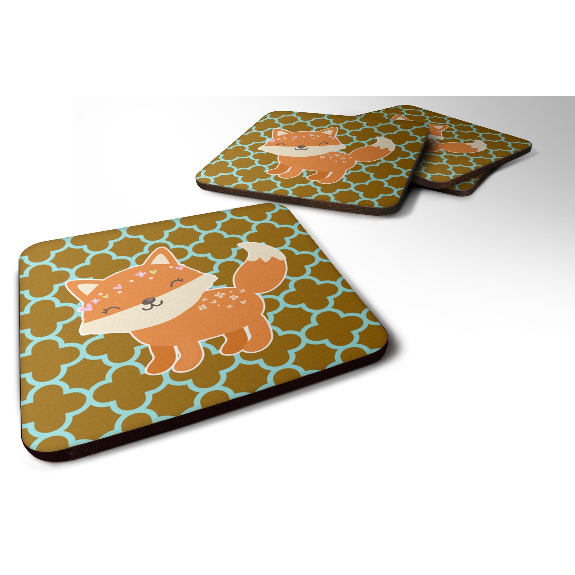 Caroline'S Treasures Fox On Quatrafoil Foam Coaster Set Of 4, 3.5, Multicolor