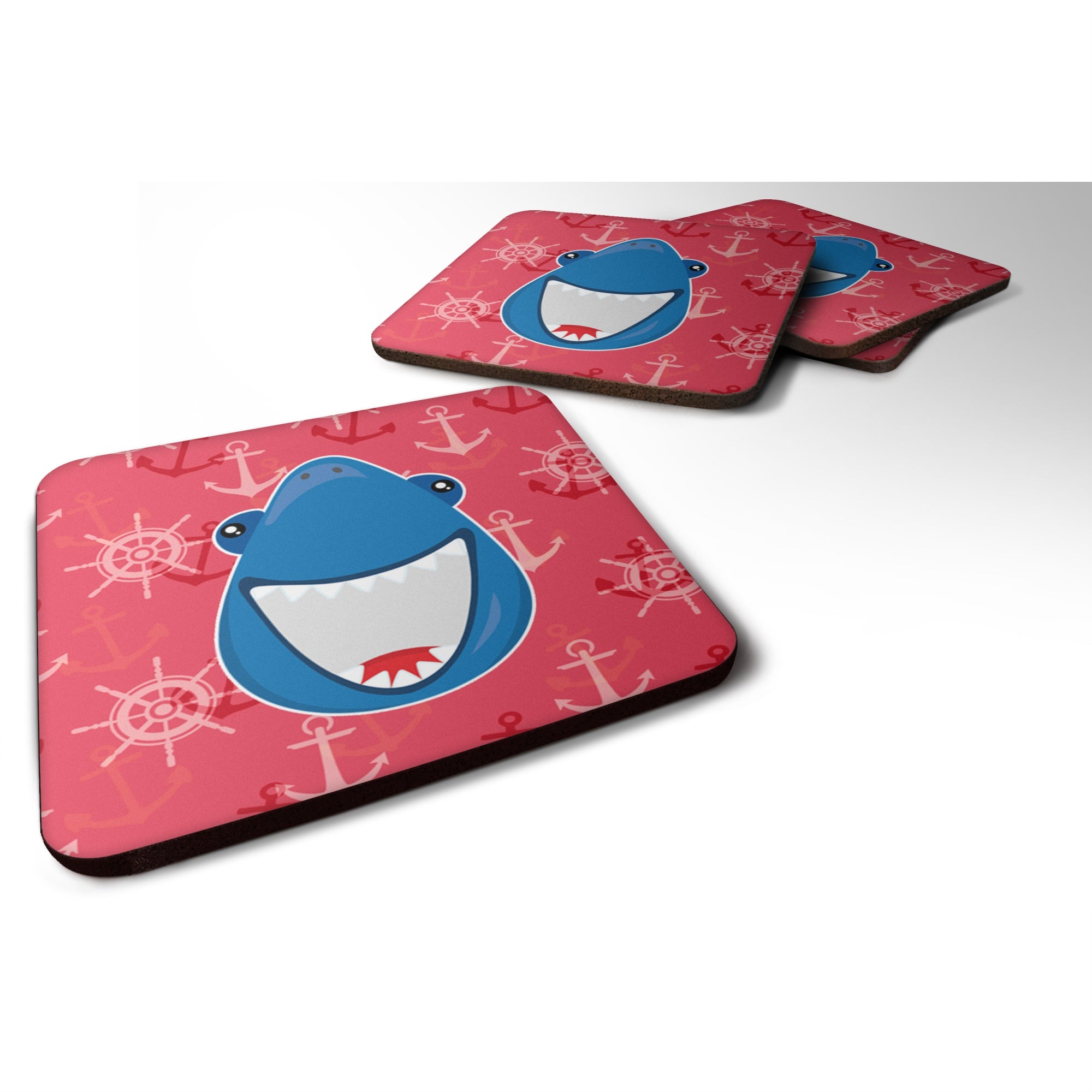 Caroline'S Treasures Shark Wide Open Foam Coaster Set Of 4, 3.5, Multicolor