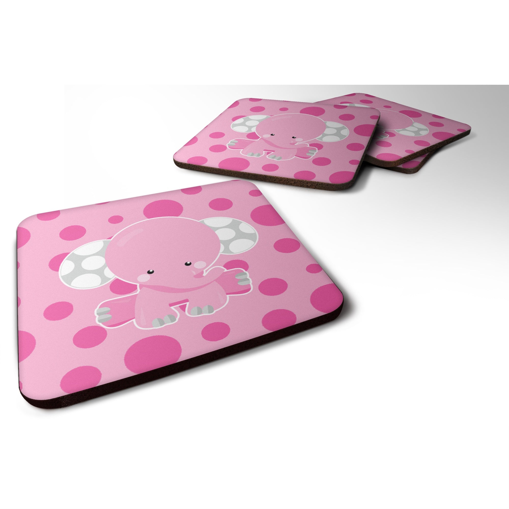 Caroline'S Treasures Elephant With Pink Polkadots Foam Coaster Set Of 4, 3.5, Multicolor